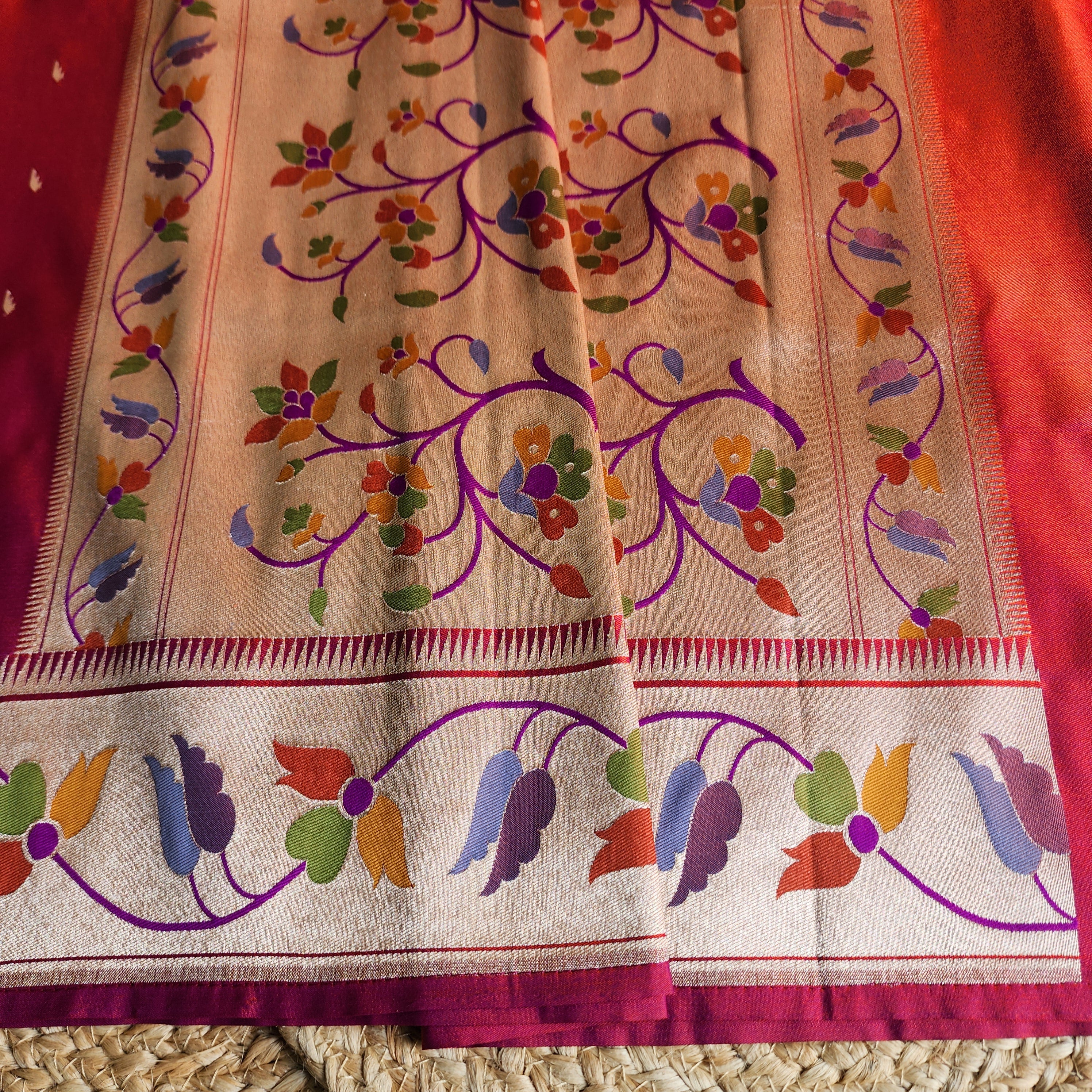 Raahi - Peachish Pink Paithani Silk Saree with Stitched Blouse
