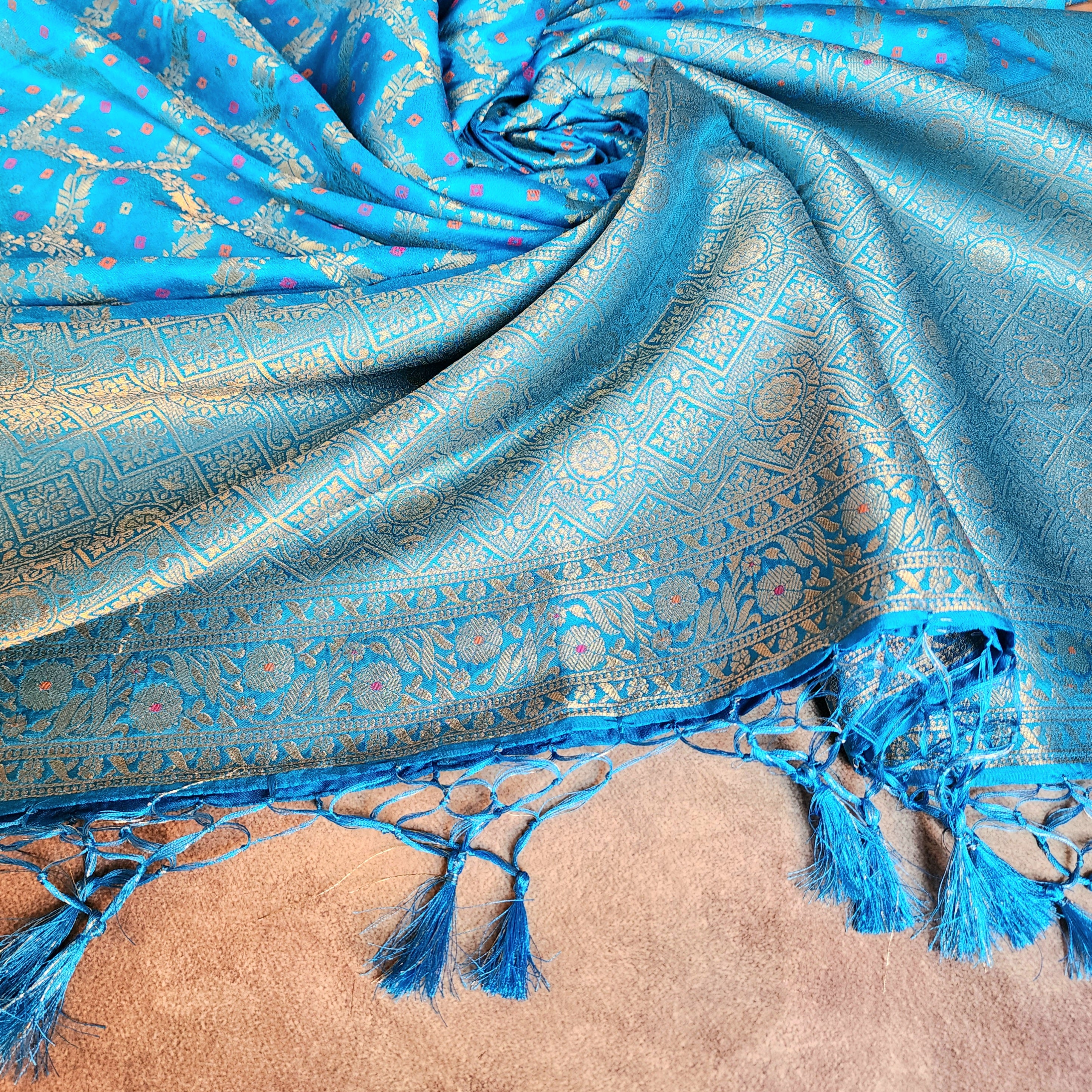 Sky Blue Bandhani Dupatta with Traditional Jaal
