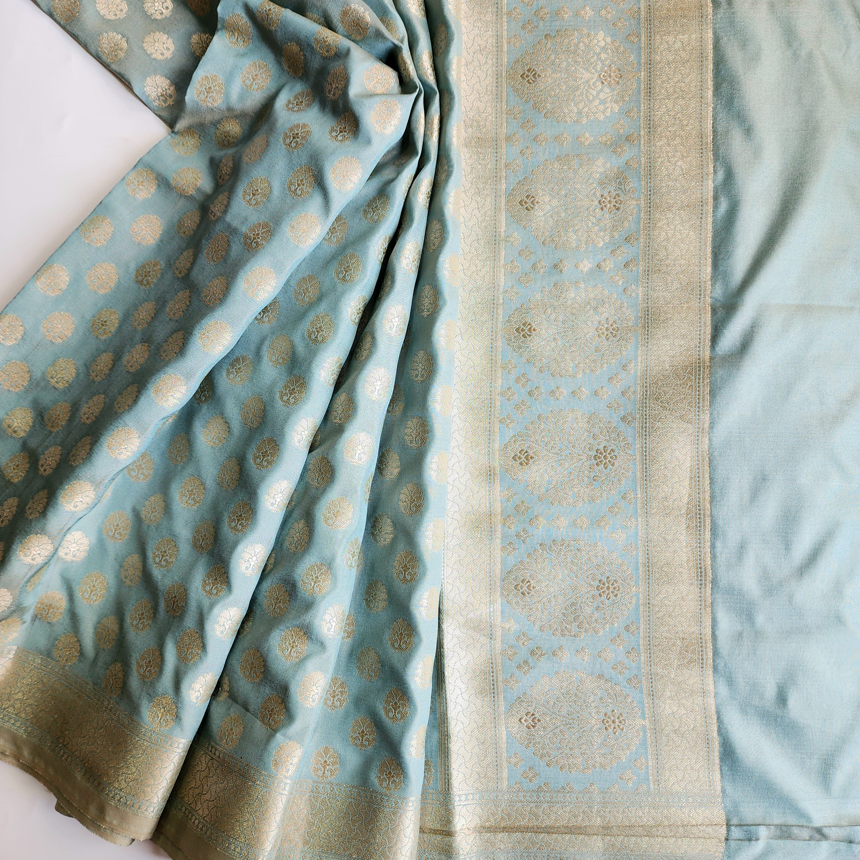 Dusty Mint Banarasi Dupatta with Soft Polka Dots