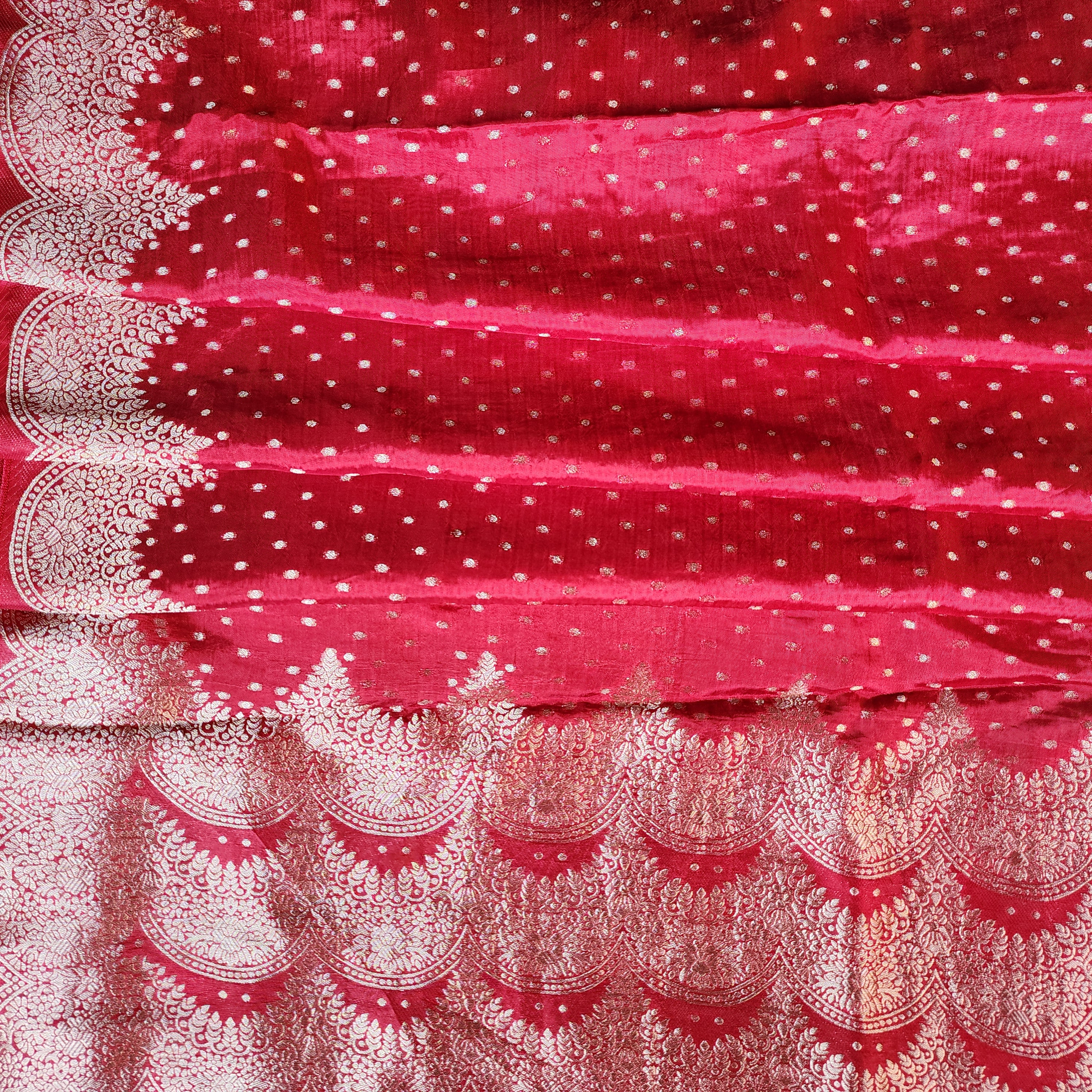 Deep Red Muslin Silk Saree with Cream Border