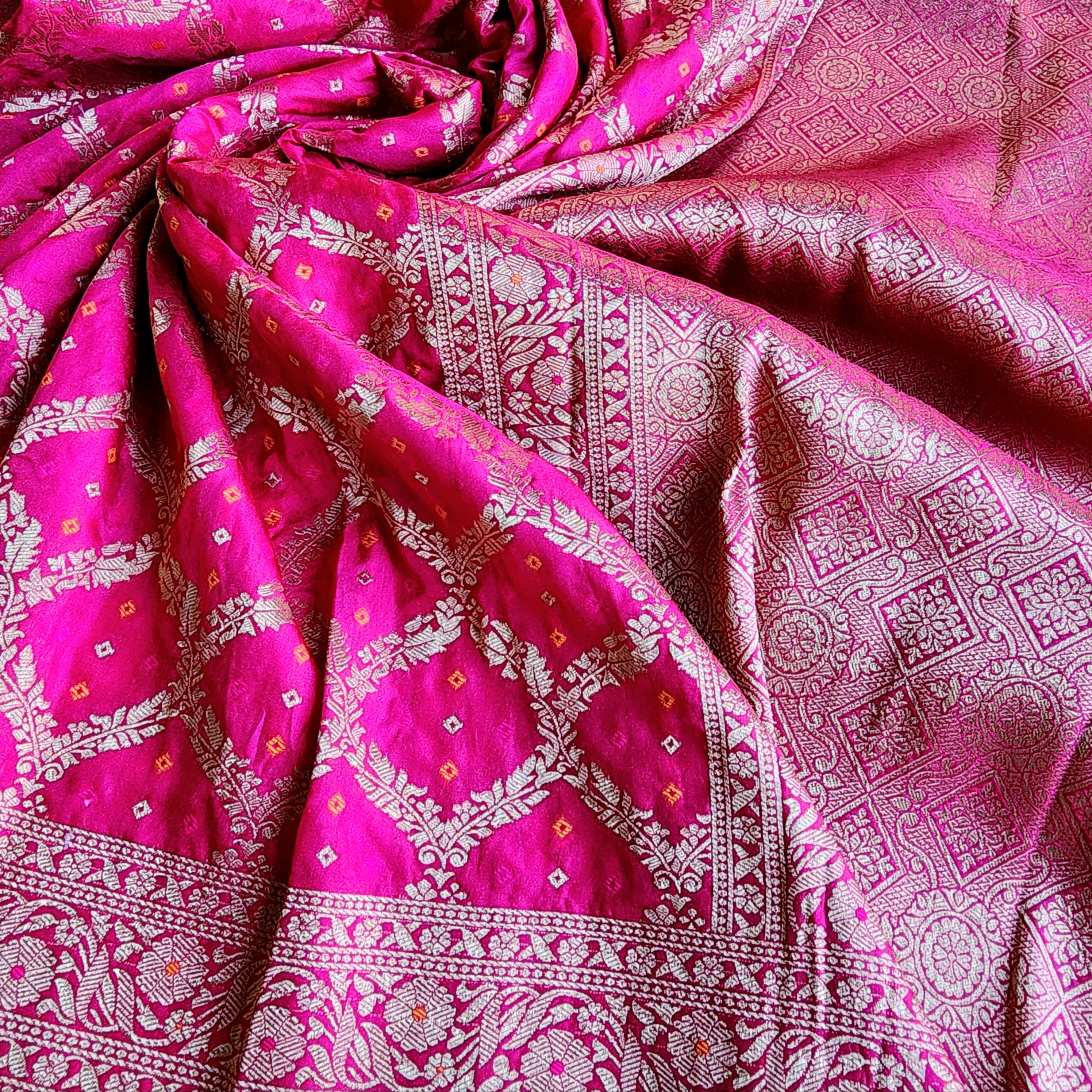 Deep Magenta Bandhani Dupatta with Traditional Jaal