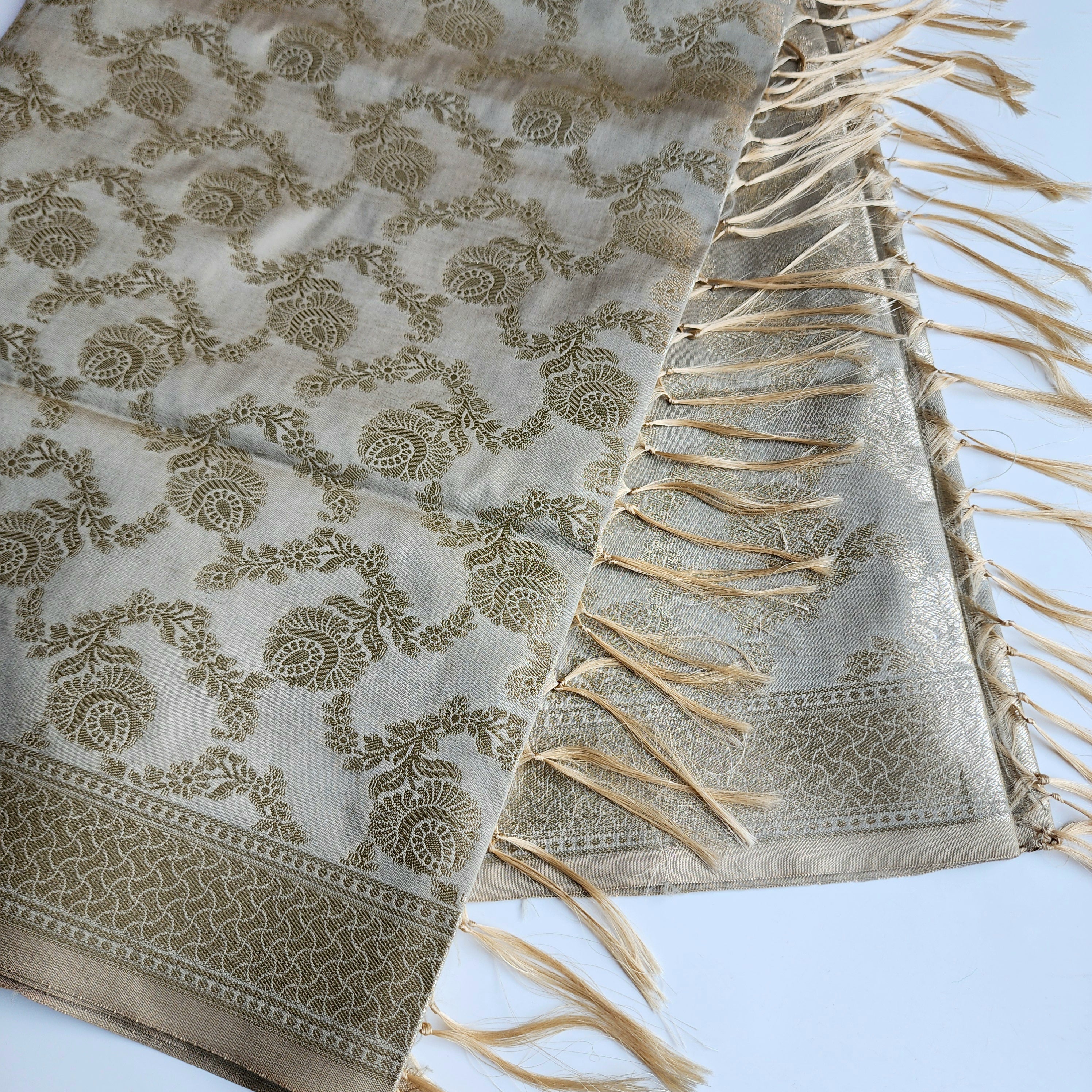 Platinum Grey Floral Jaal Dupatta with Mughal-Inspired Zari Border