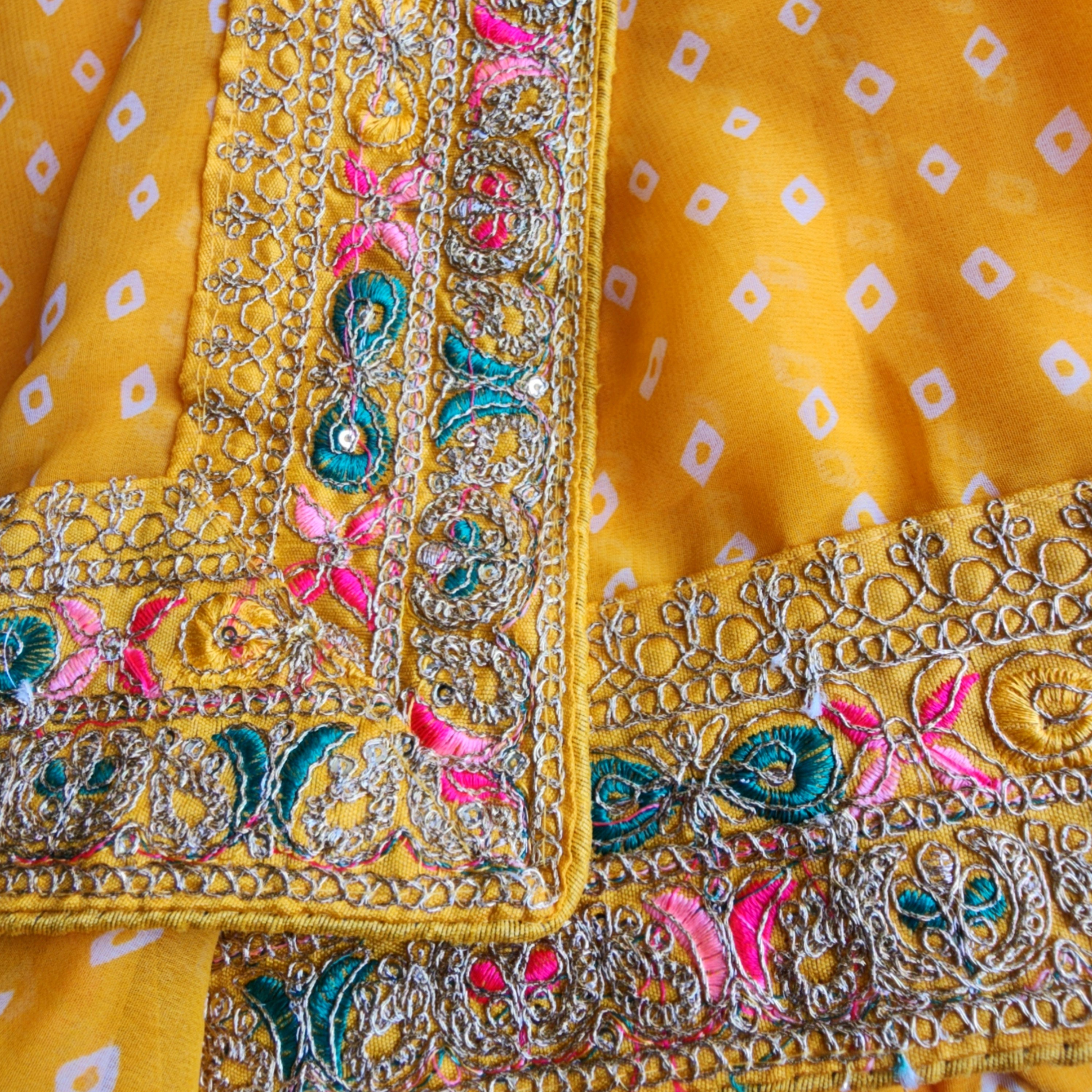 Embroidered Bandhani Designer Saree in Yellow