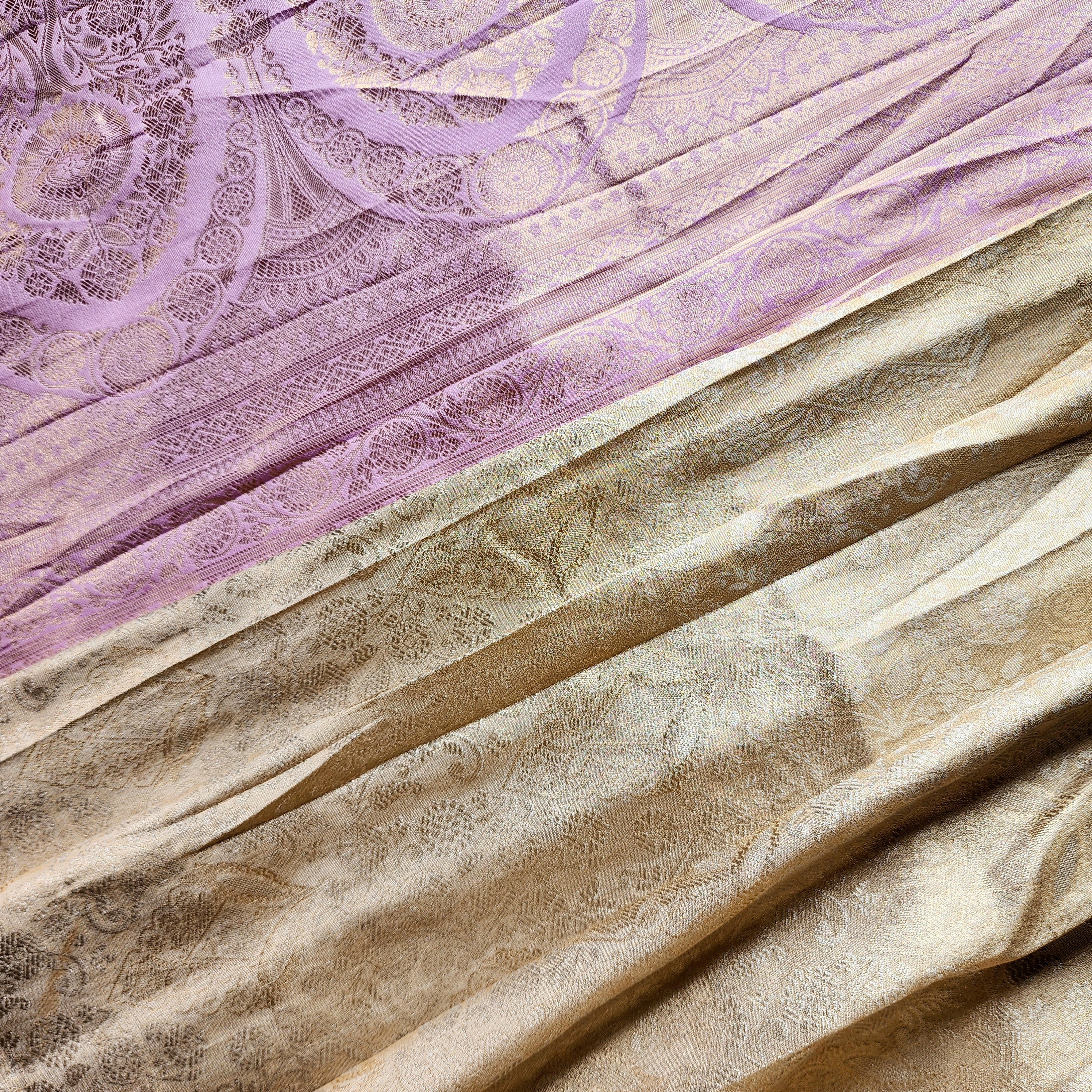 Beige Gold Kanjivaram Style Banarasi Designer Silk Saree