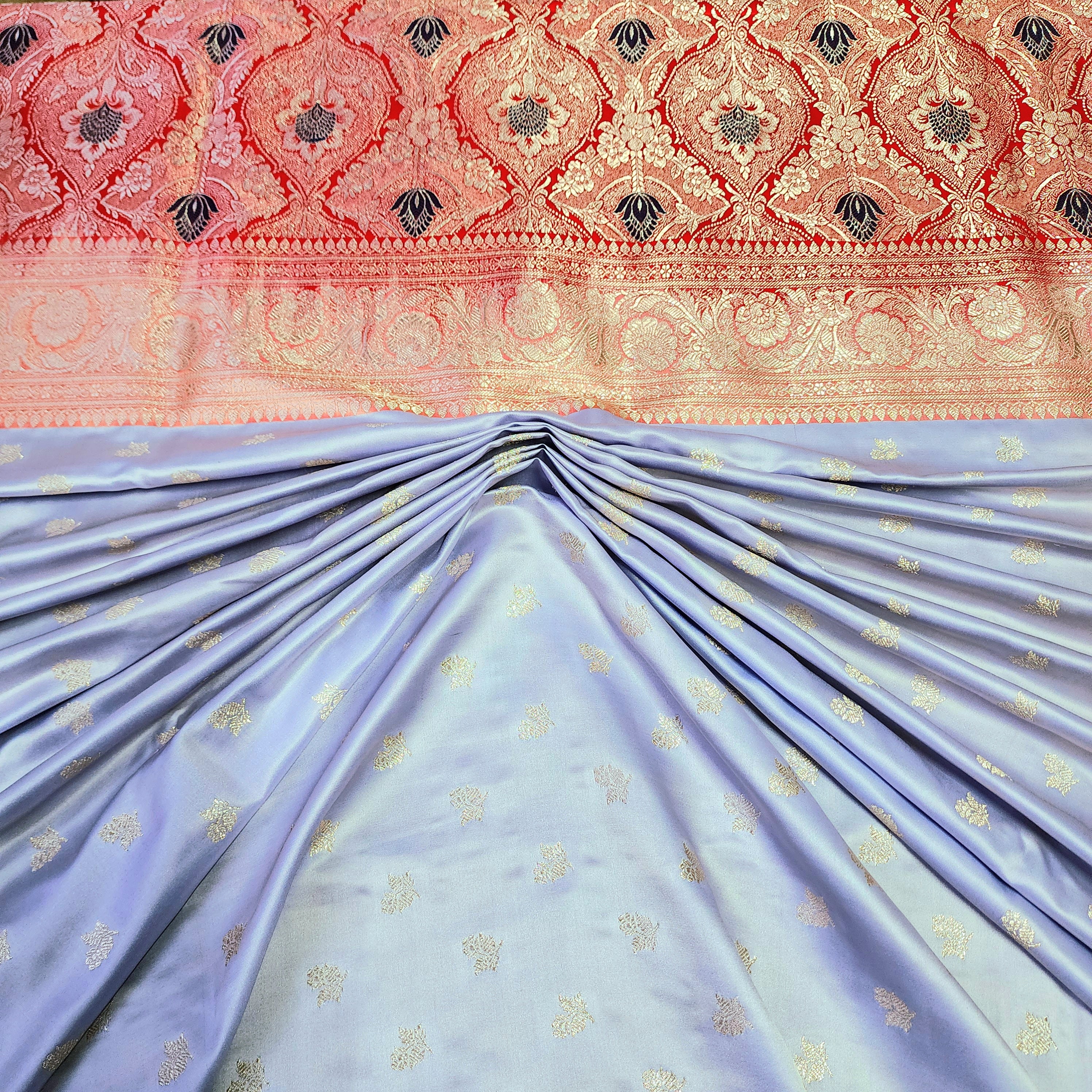 Ivory Pure Banarasi Katan Silk Saree with light Gold Zari Weaving