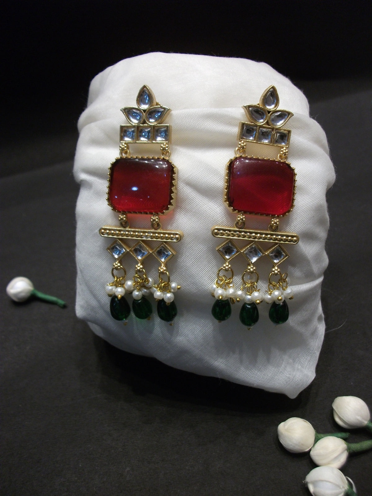 Ruby & Emerald Kundan Chandelier Earrings