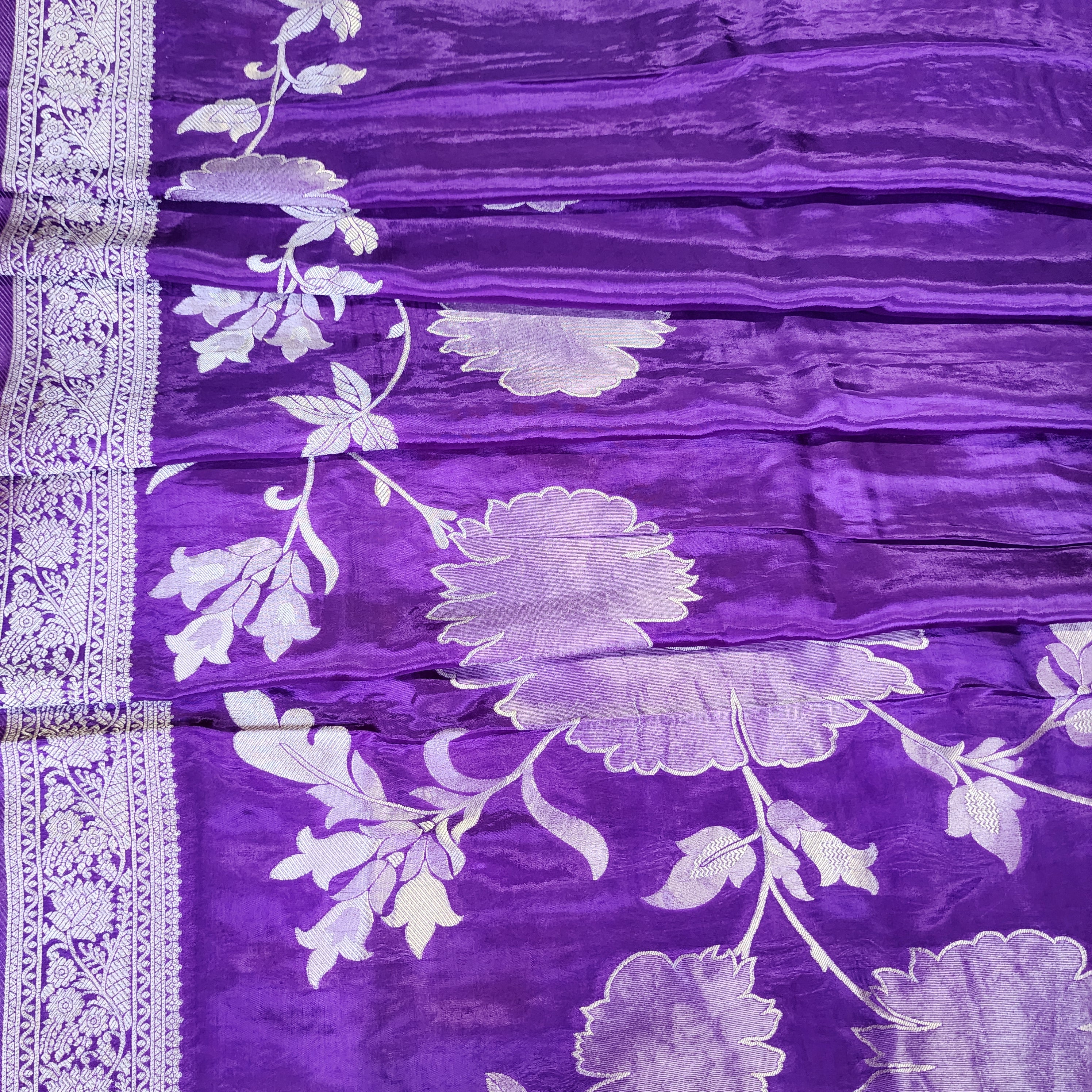 Plum Purple Muslin Silk Saree with Floral Weave