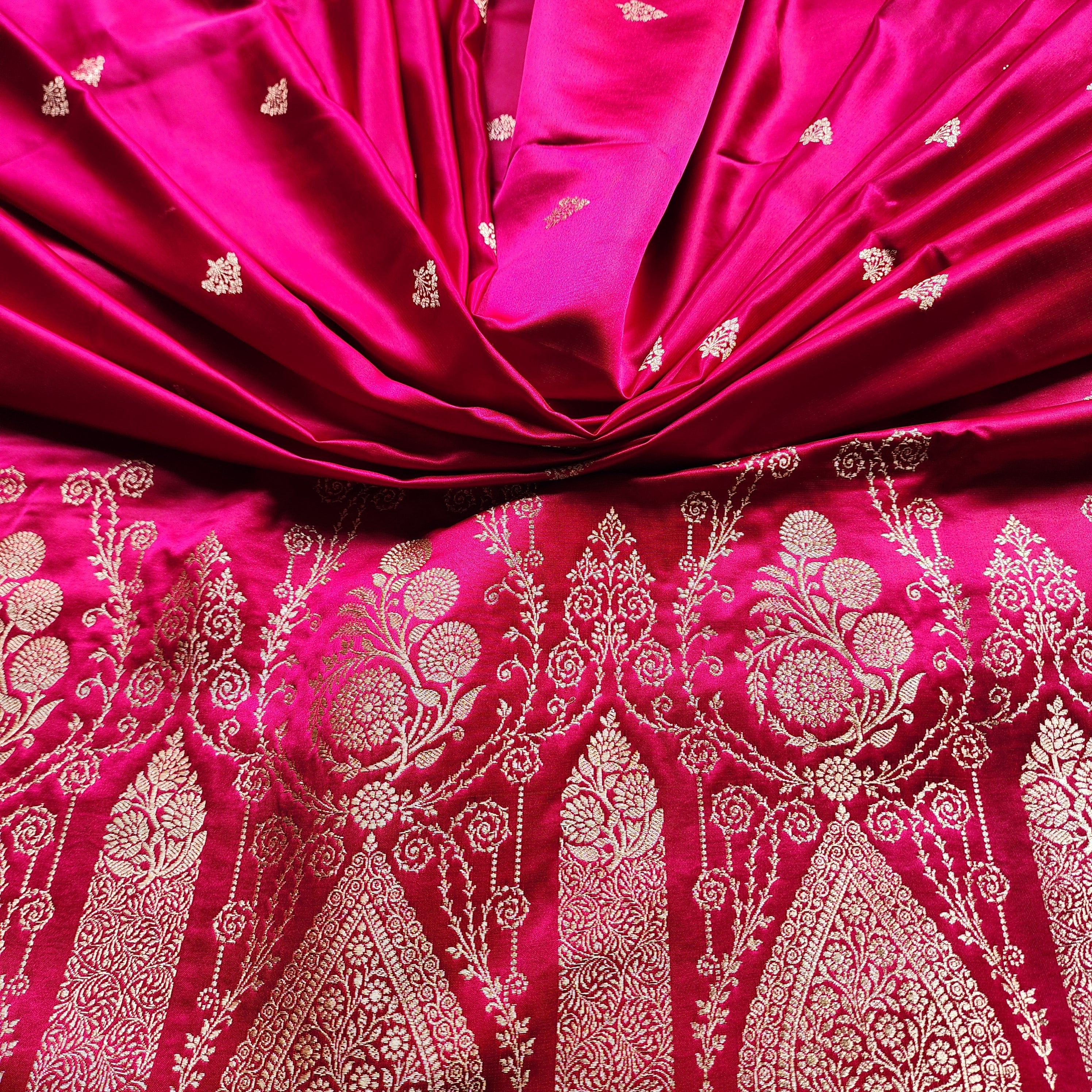 Rani Red Pure Banarasi Katan Silk Saree with Cobalt Blue Border