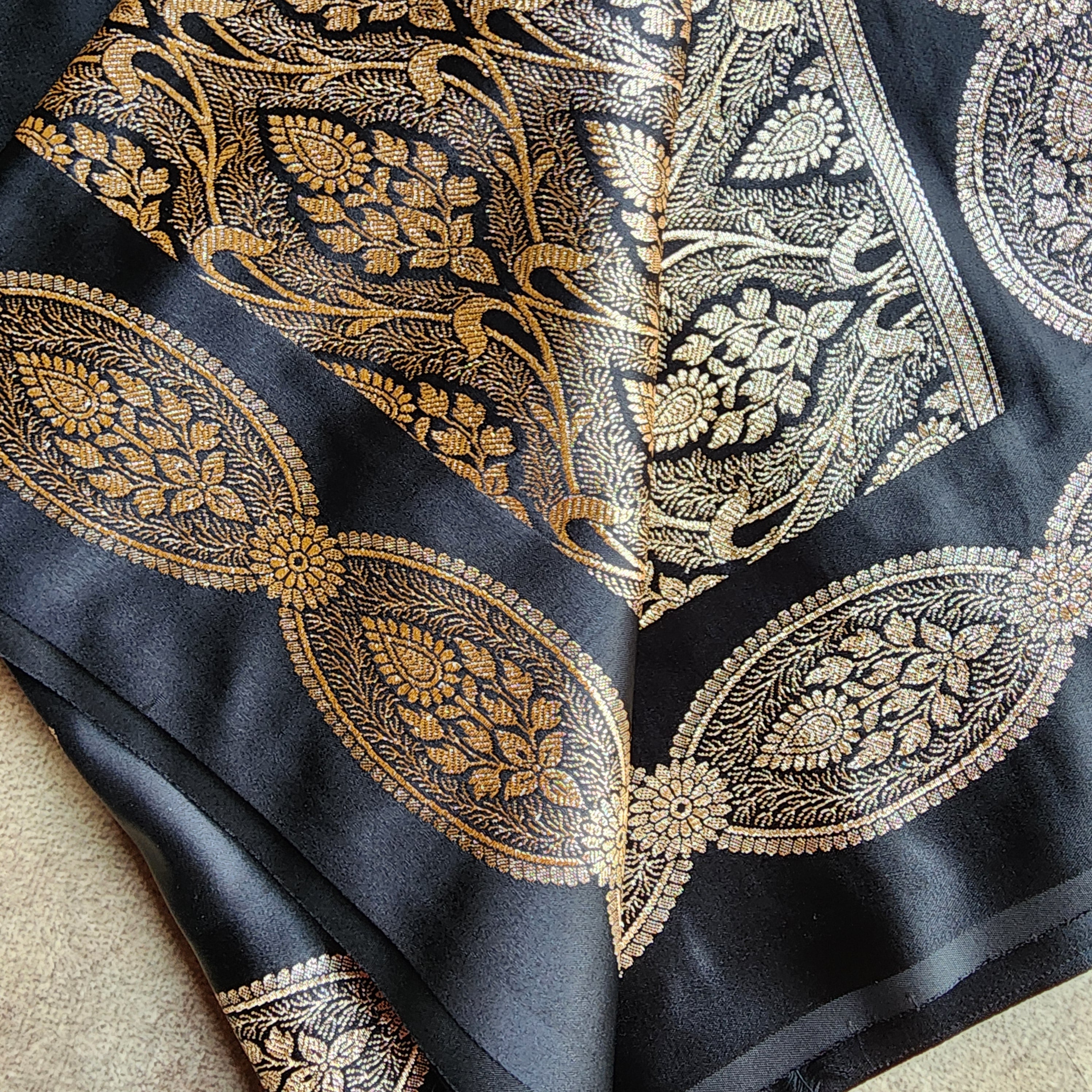 Black Pure Banarasi Katan Silk Saree with Gold Zari Weaving