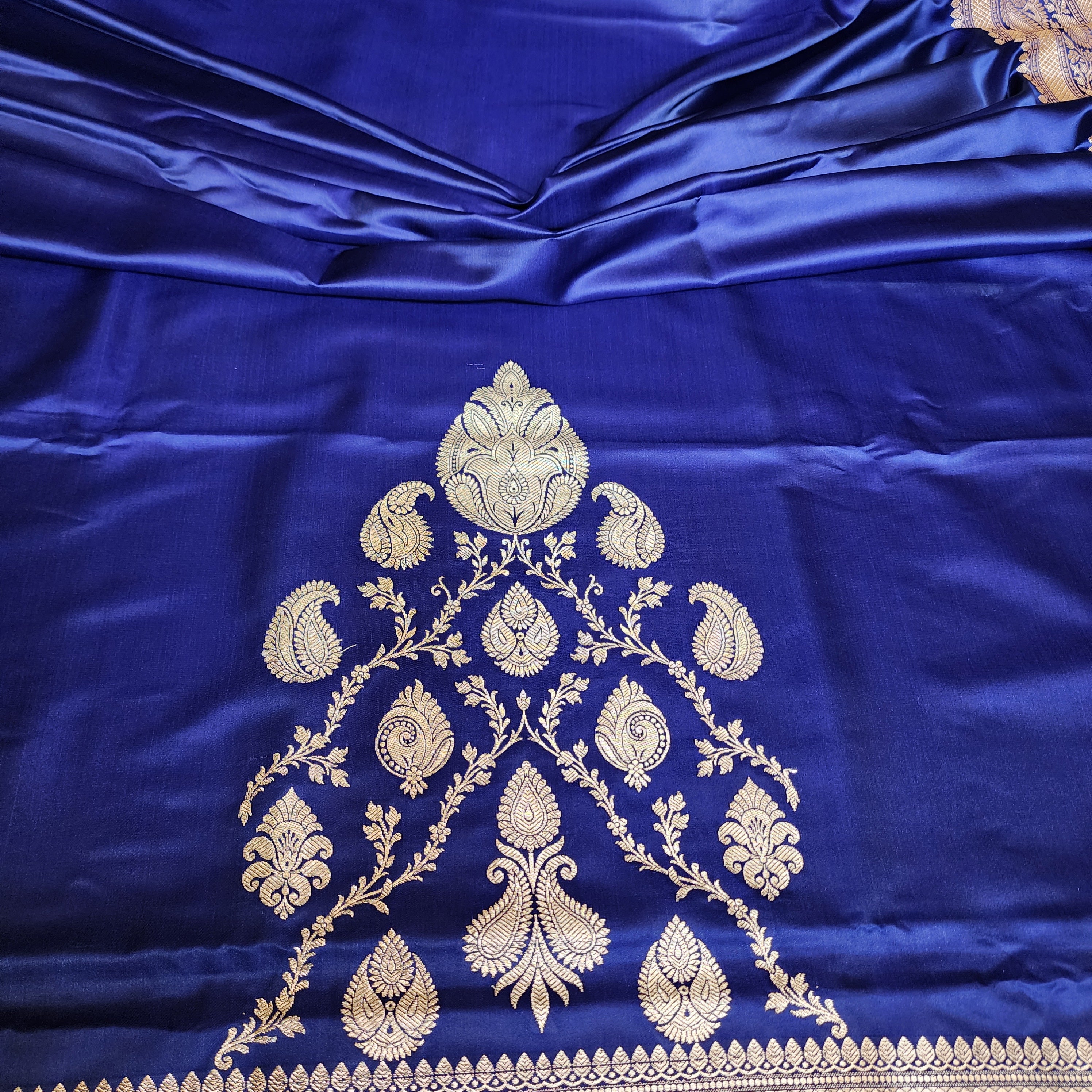 Royal Blue Pure Banarasi Katan Silk Saree with light Gold Zari Weaving