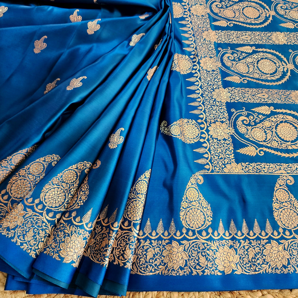 Royal Blue Paisley Katan Silk Saree with Gold Zari