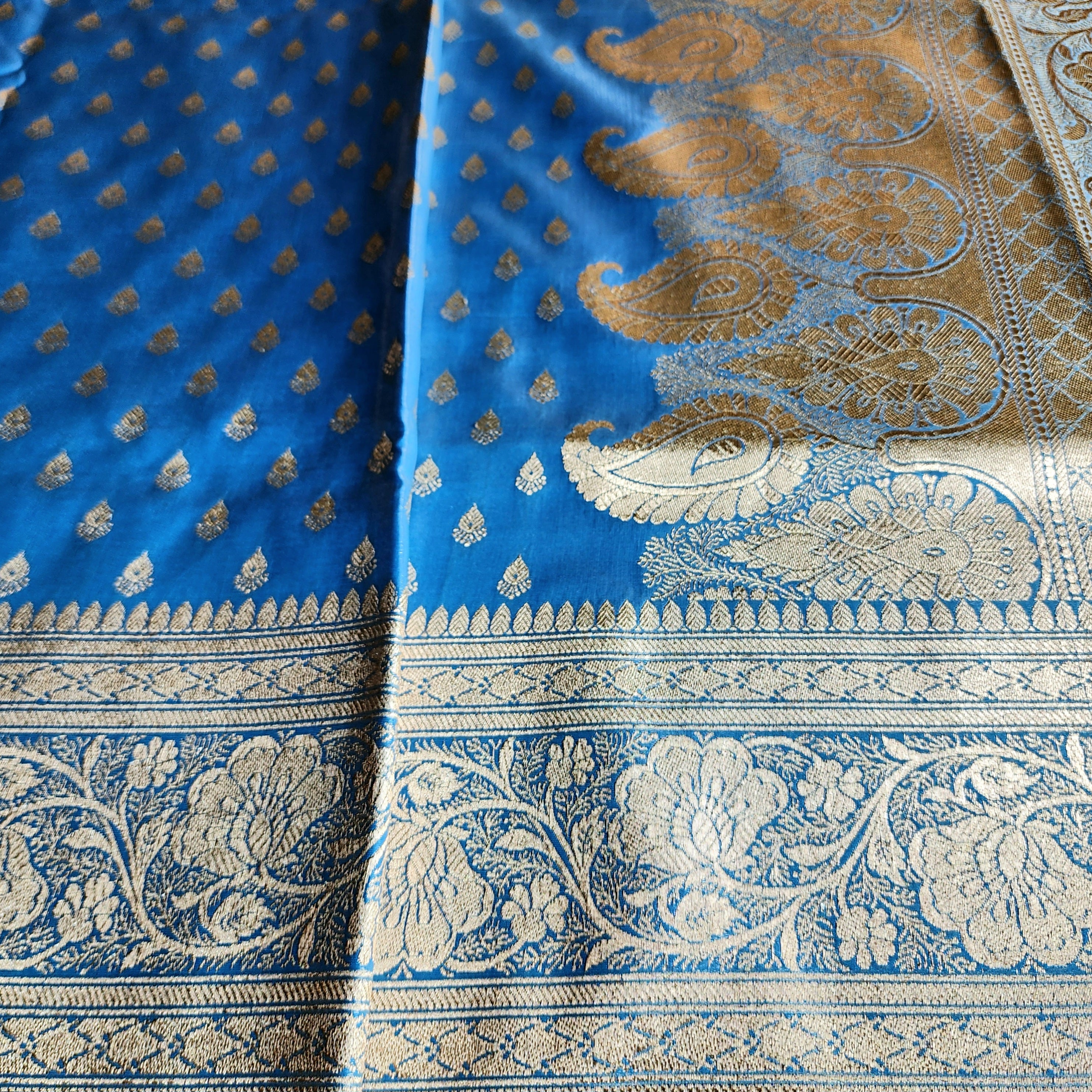 Rich Electric Blue Banarasi Silk Saree with Gold Zari Weaving