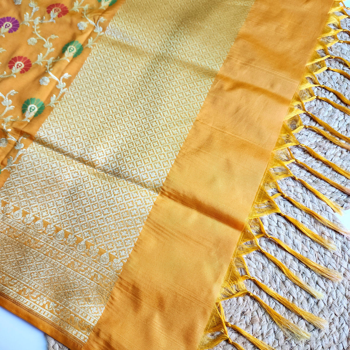 Banarasi Silk Floral Jaal Dupatta - Mustard Gold