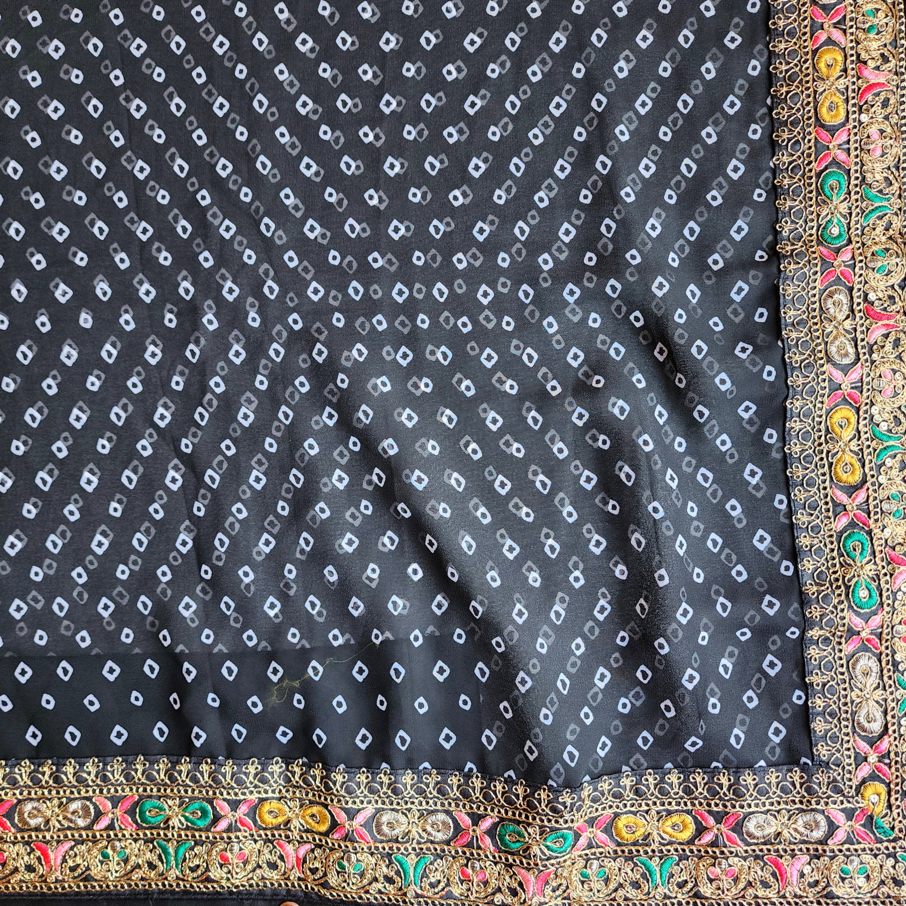 Embroidered Bandhani Designer Saree in Black