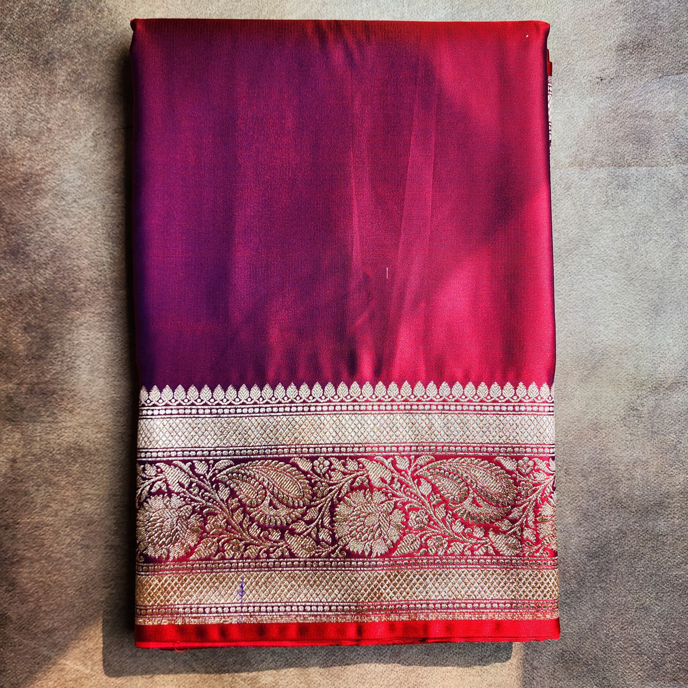 Dhoop Chhaon Raspberry Banarasi Katan Silk Saree