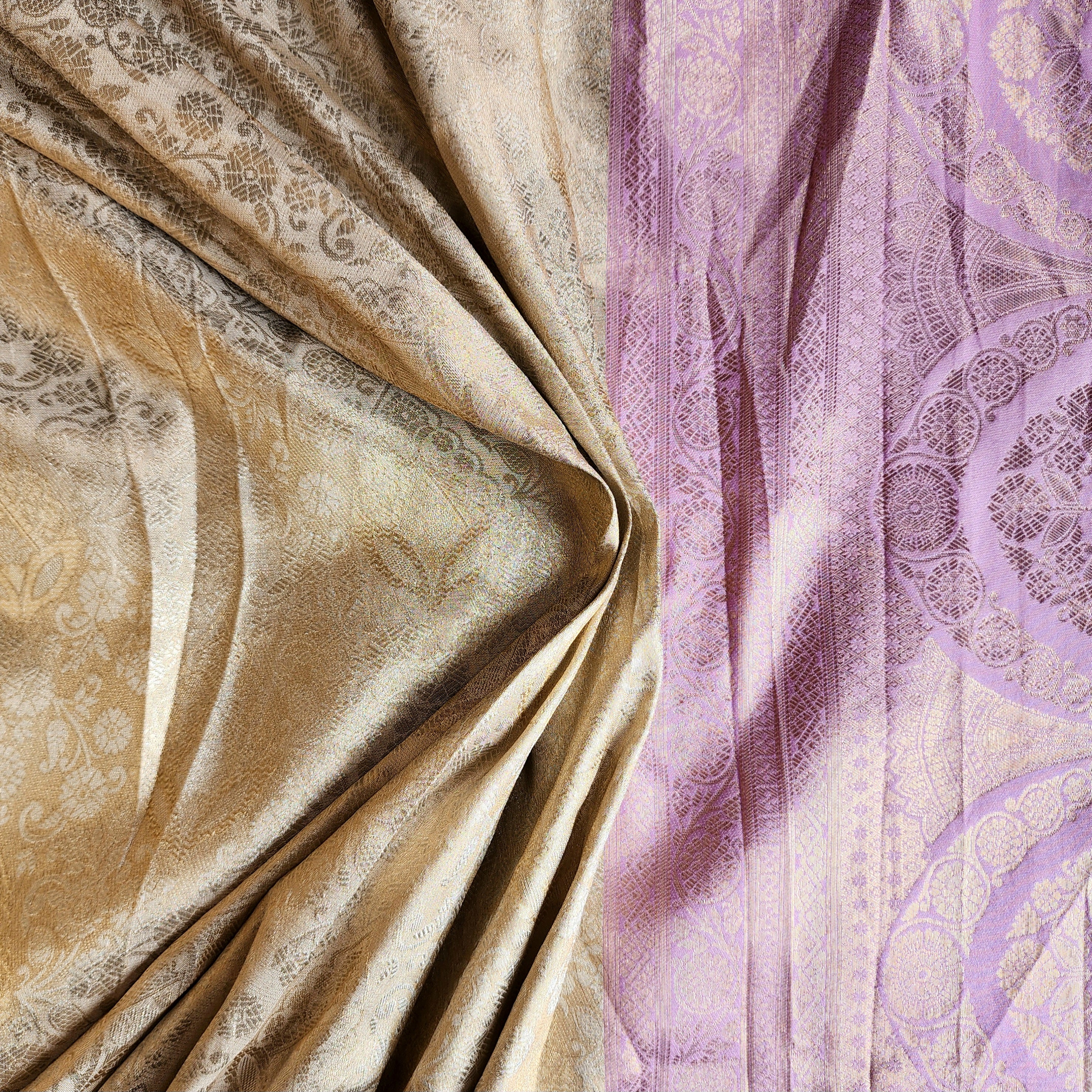 Beige Gold Kanjivaram Style Banarasi Designer Silk Saree