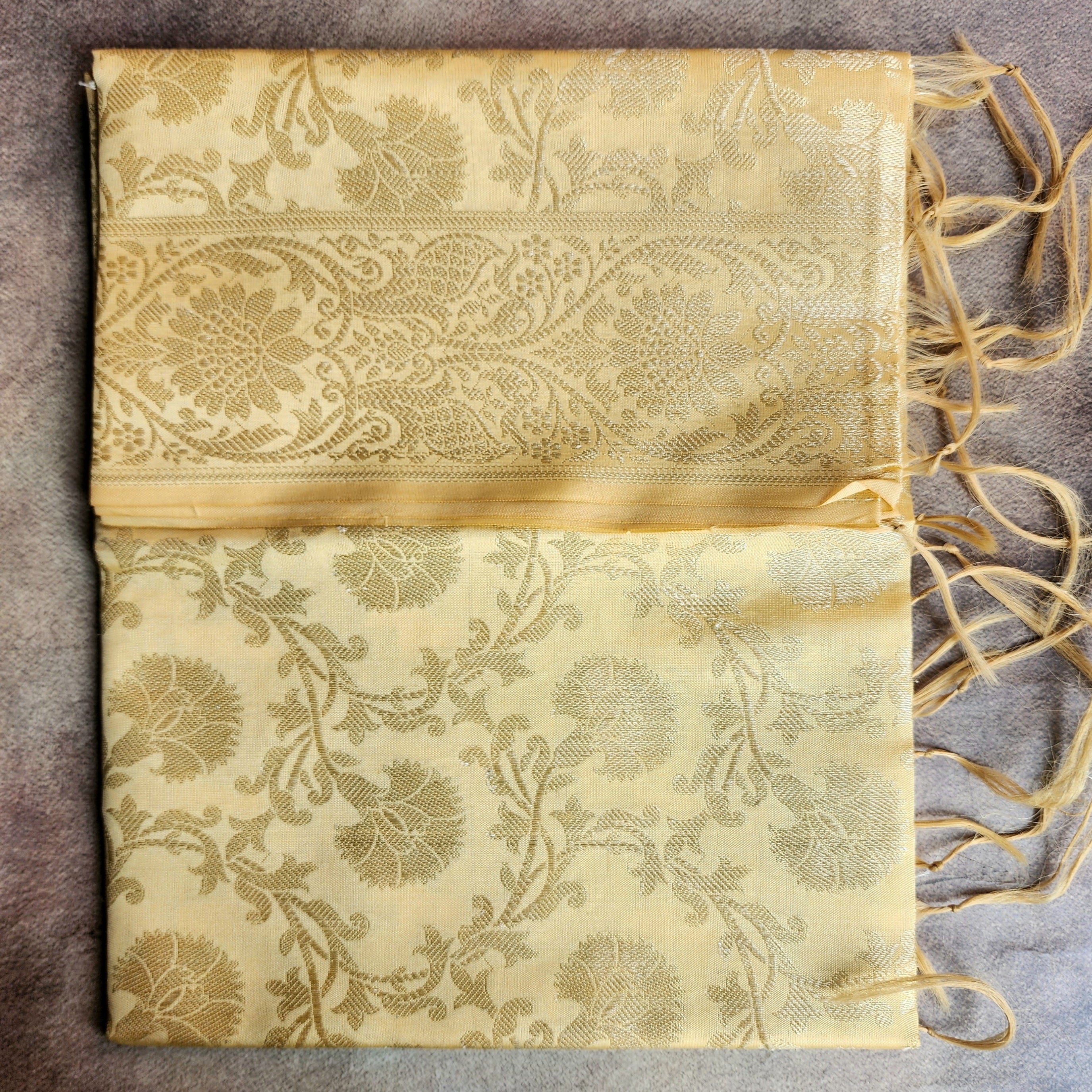 Cream Banarasi Tapetta Silk Dupatta with Gold Floral Zari Weave