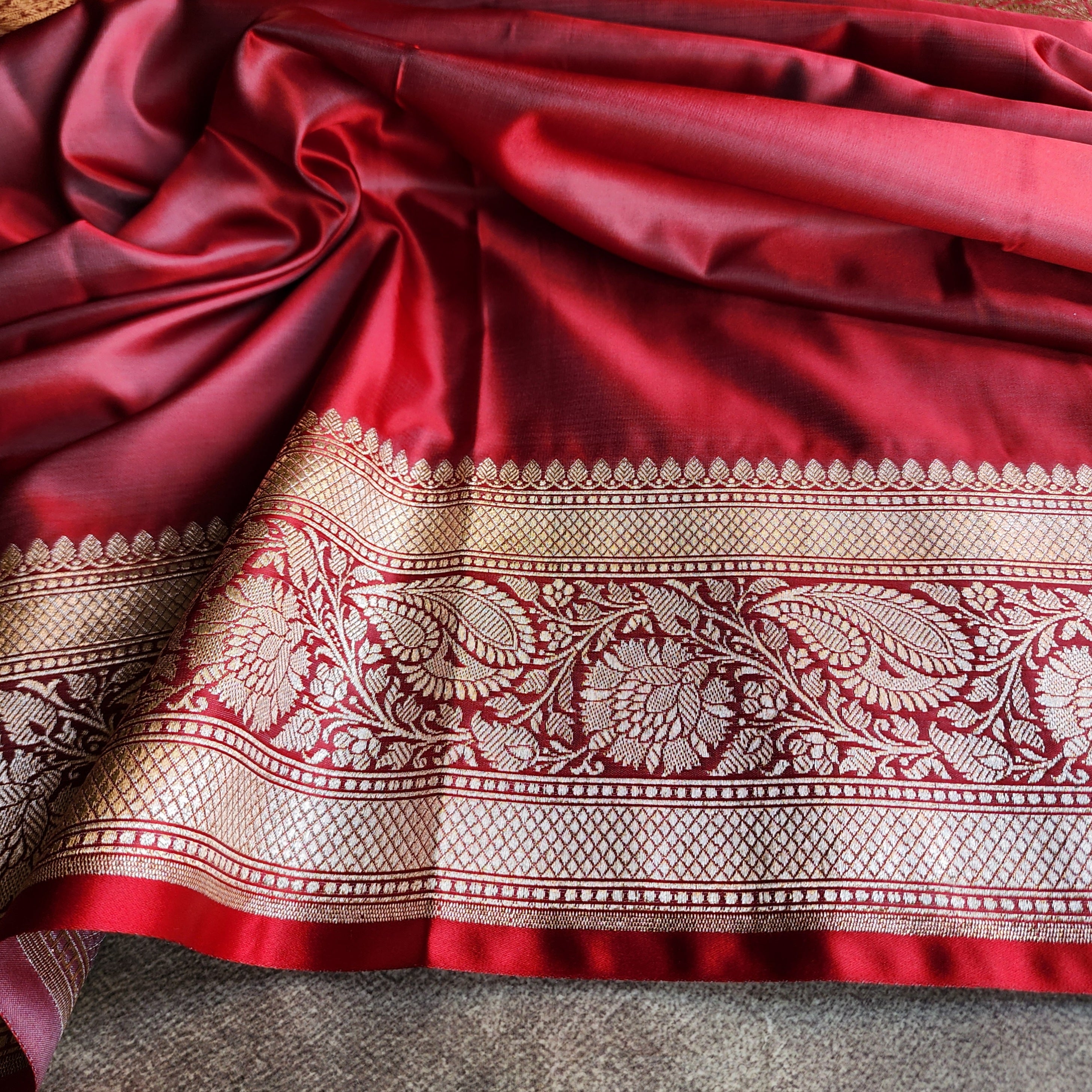 Rich Rose Pink Pure Banarasi Katan Silk Saree with light Gold Zari Weaving