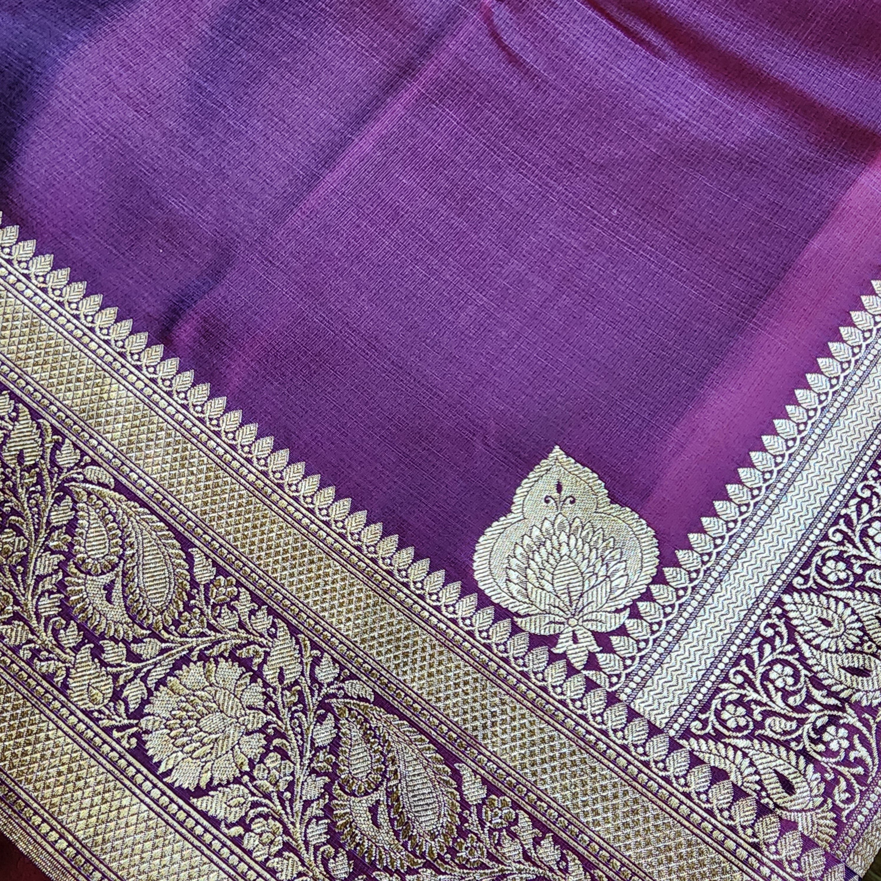 Dhoop Chhaon Deep Violet Banarasi Katan Silk Saree