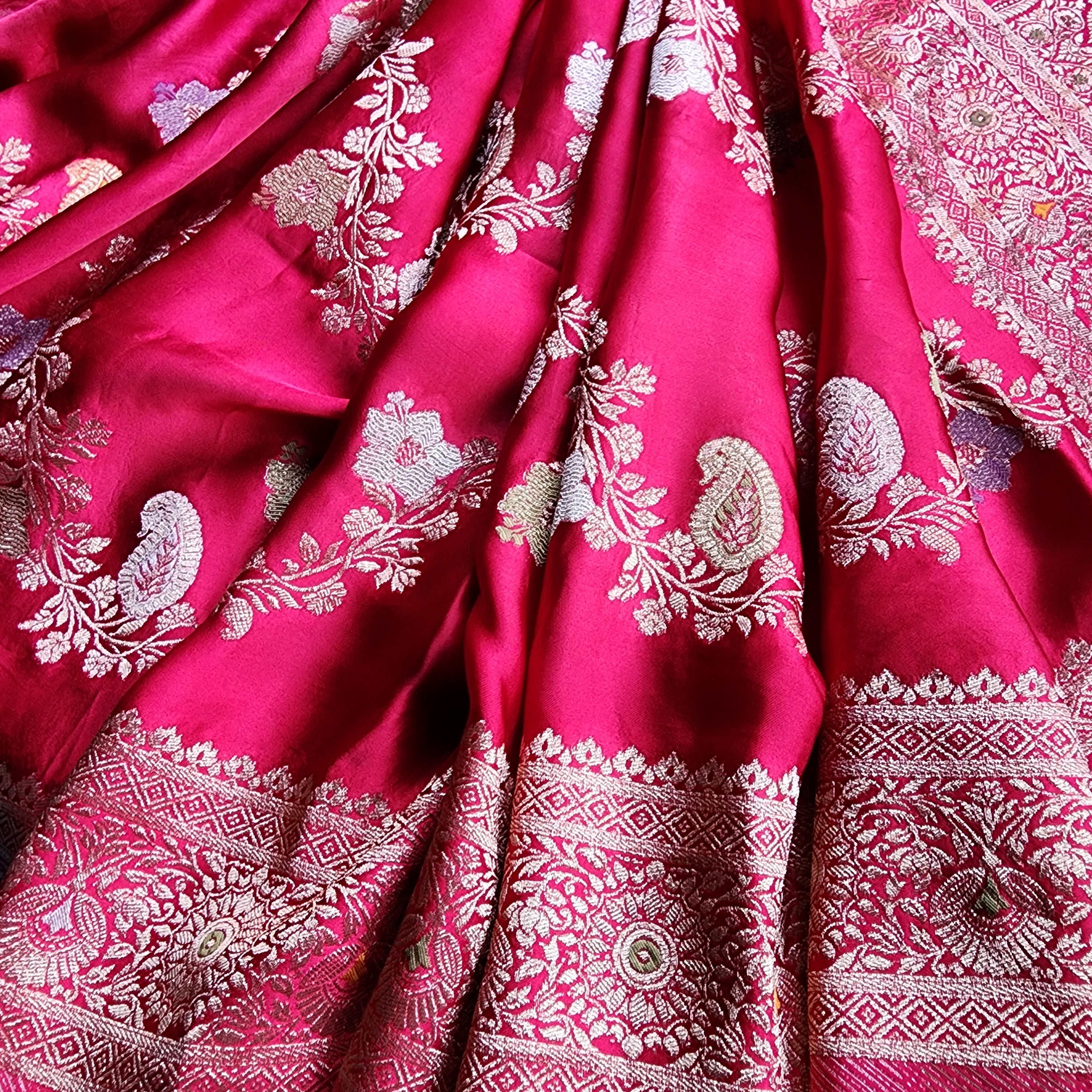 Deep Magenta Mashru Katan Silk Saree