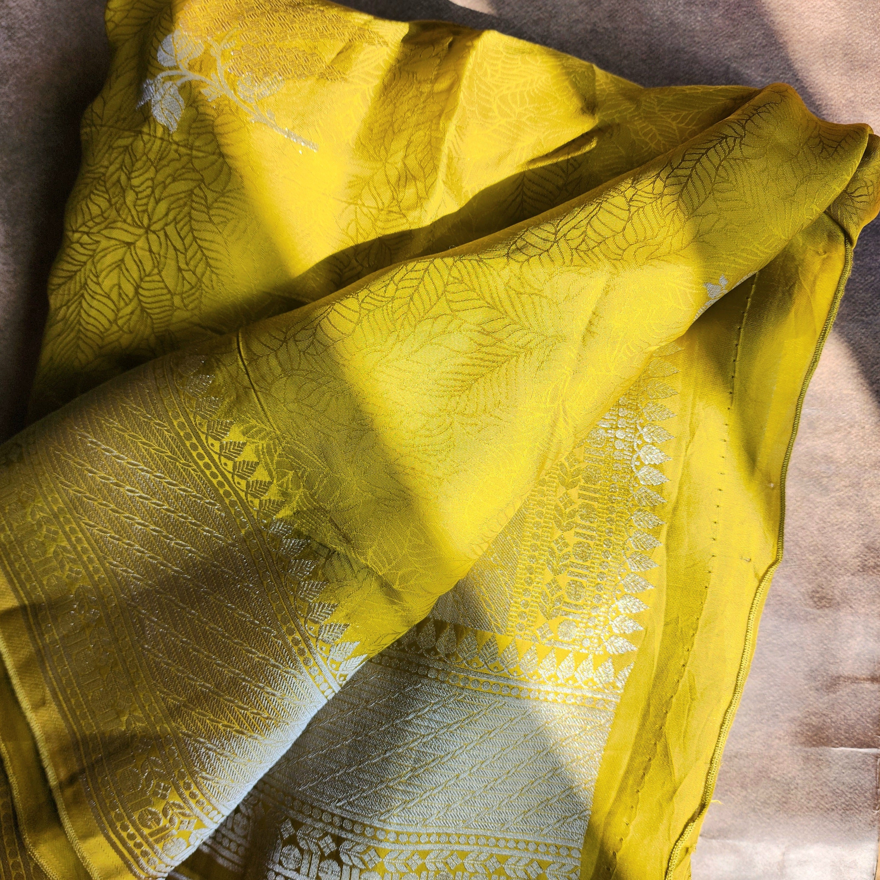 Mustard Yellow Mashru Katan Silk Saree