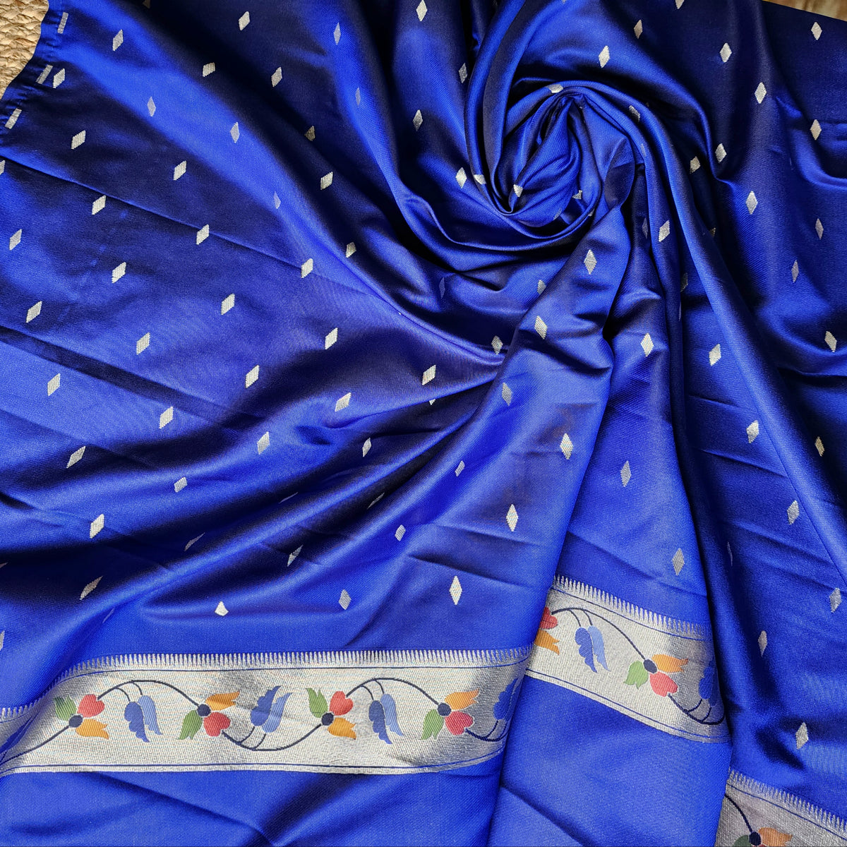 Raahi - Royal Blue Paithani Silk Saree with Stitched Blouse