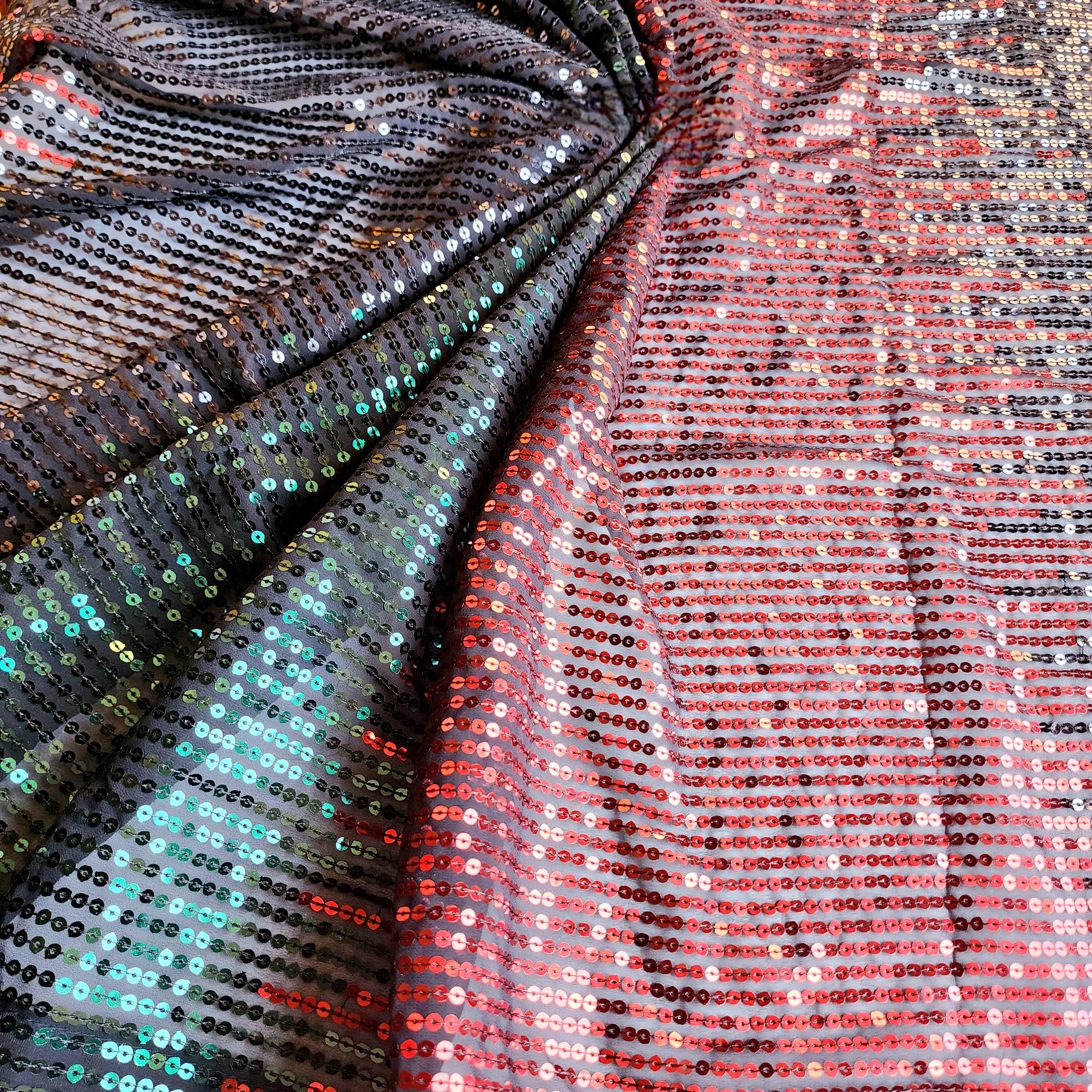 Georgette Designer Sequinned Saree - Black and Red Shade