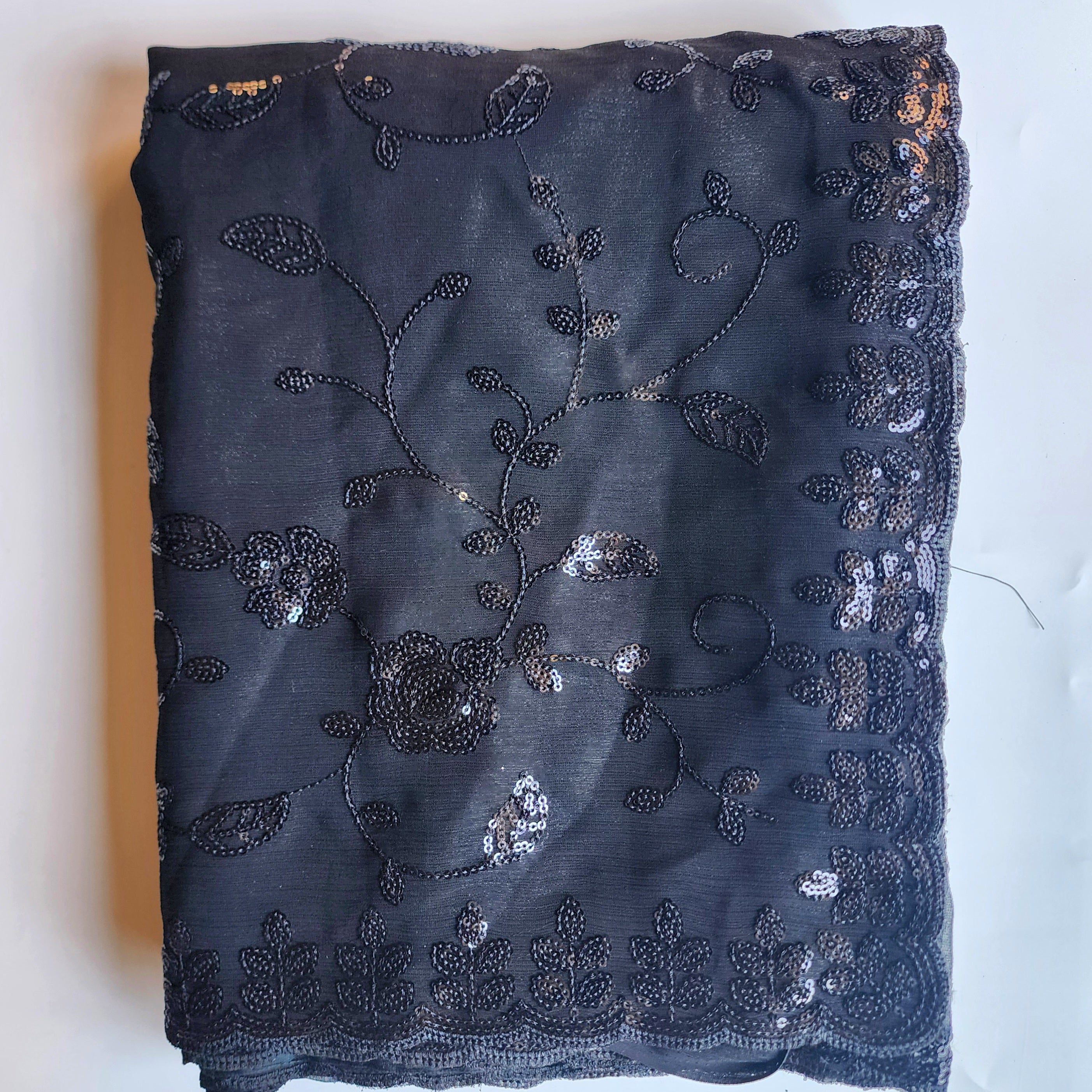 Georgette Designer Sequinned Saree - Black