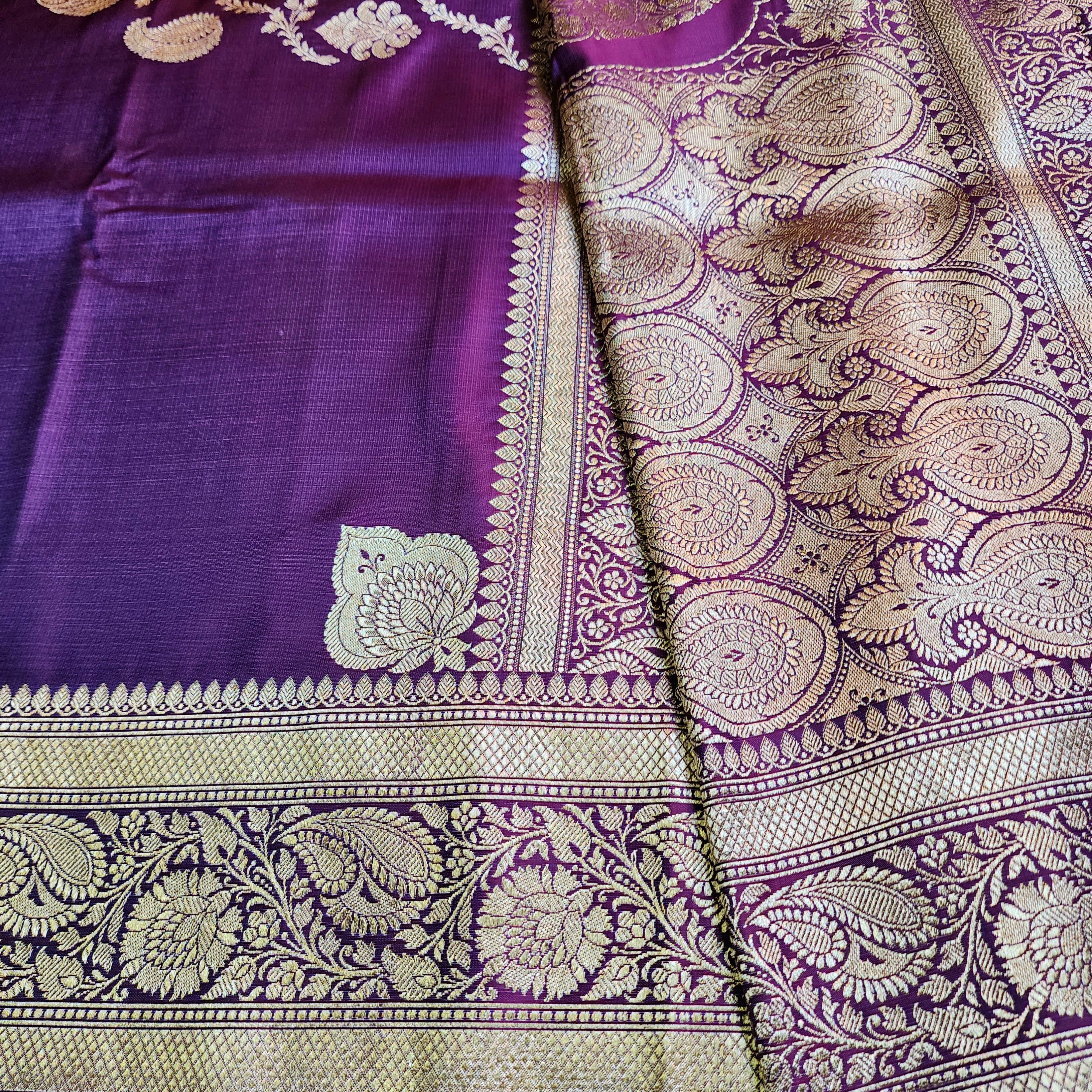 Dhoop Chhaon Deep Violet Banarasi Katan Silk Saree