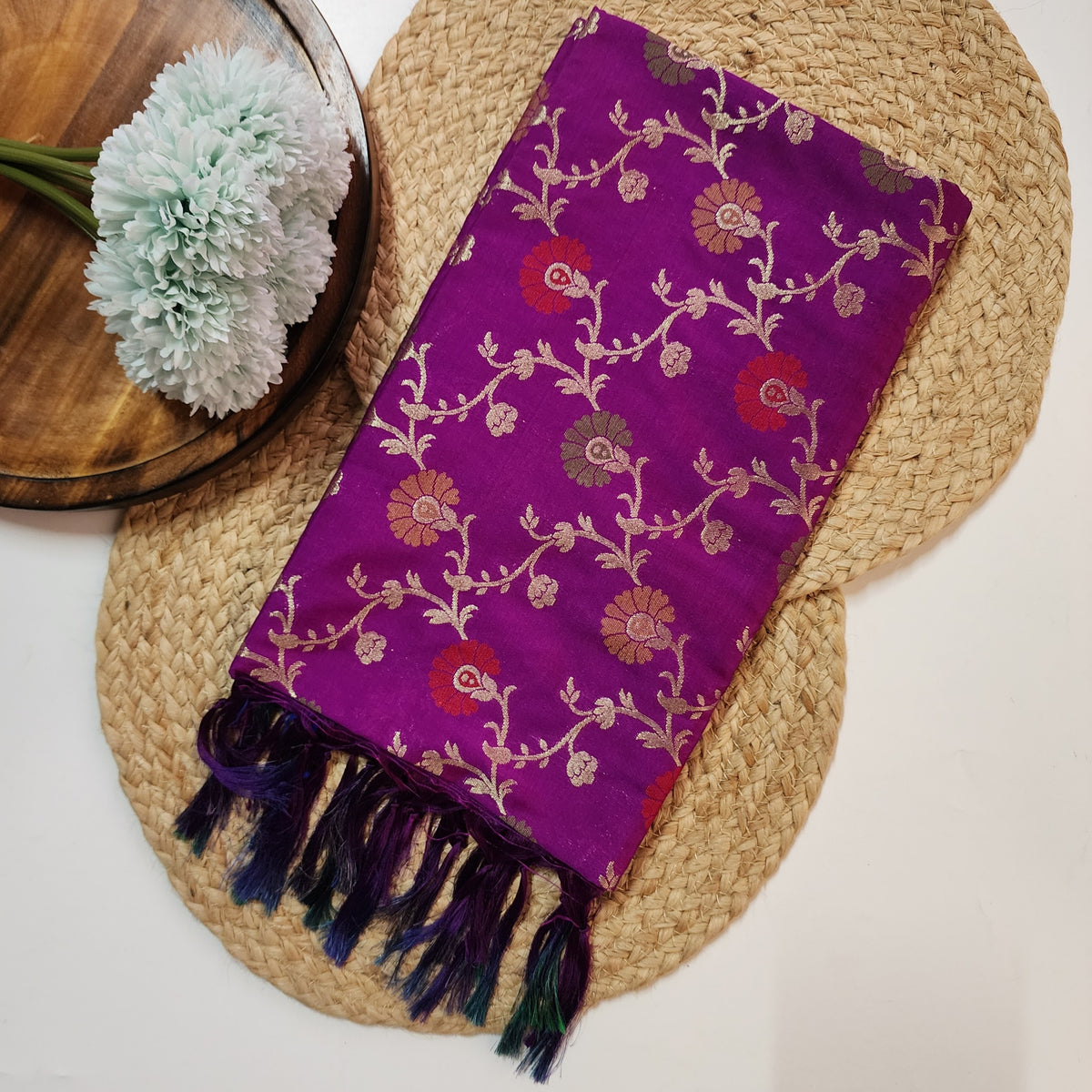 Banarasi Silk Floral Jaal Dupatta - Violet Purple