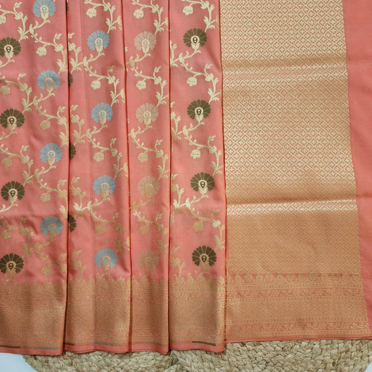 Banarasi Silk Floral Jaal Dupatta - Peach