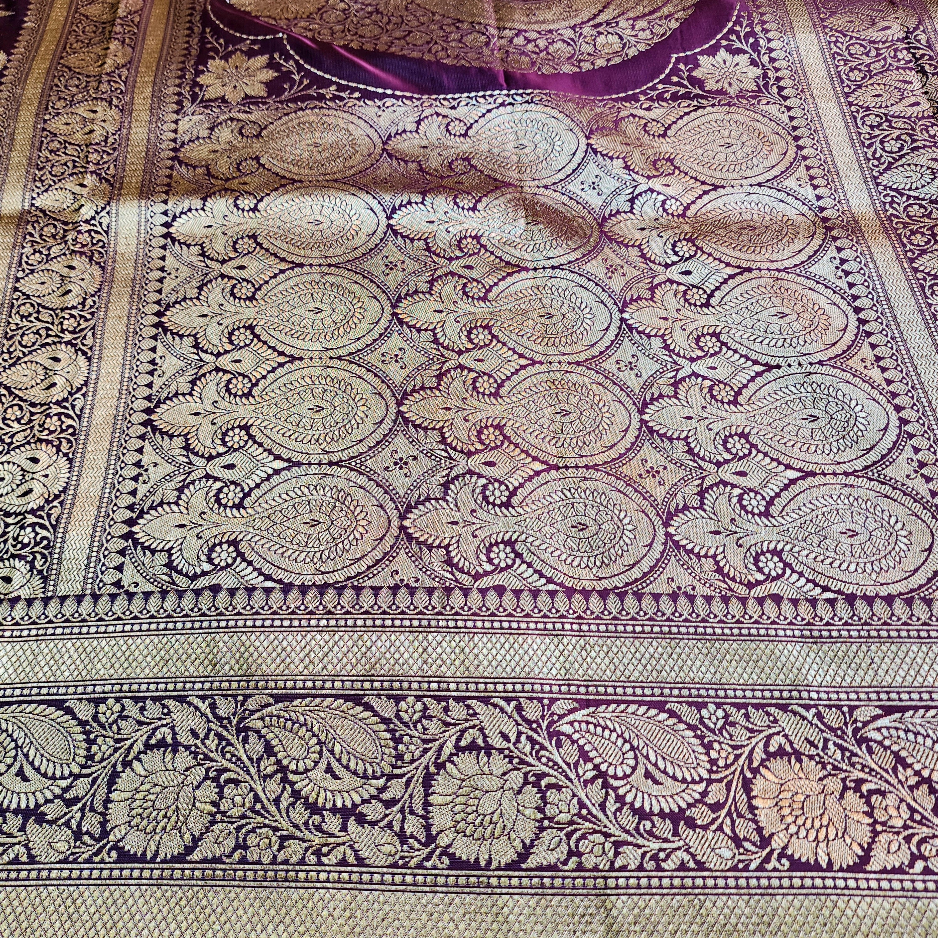 Dhoop Chhaon Deep Violet Banarasi Katan Silk Saree