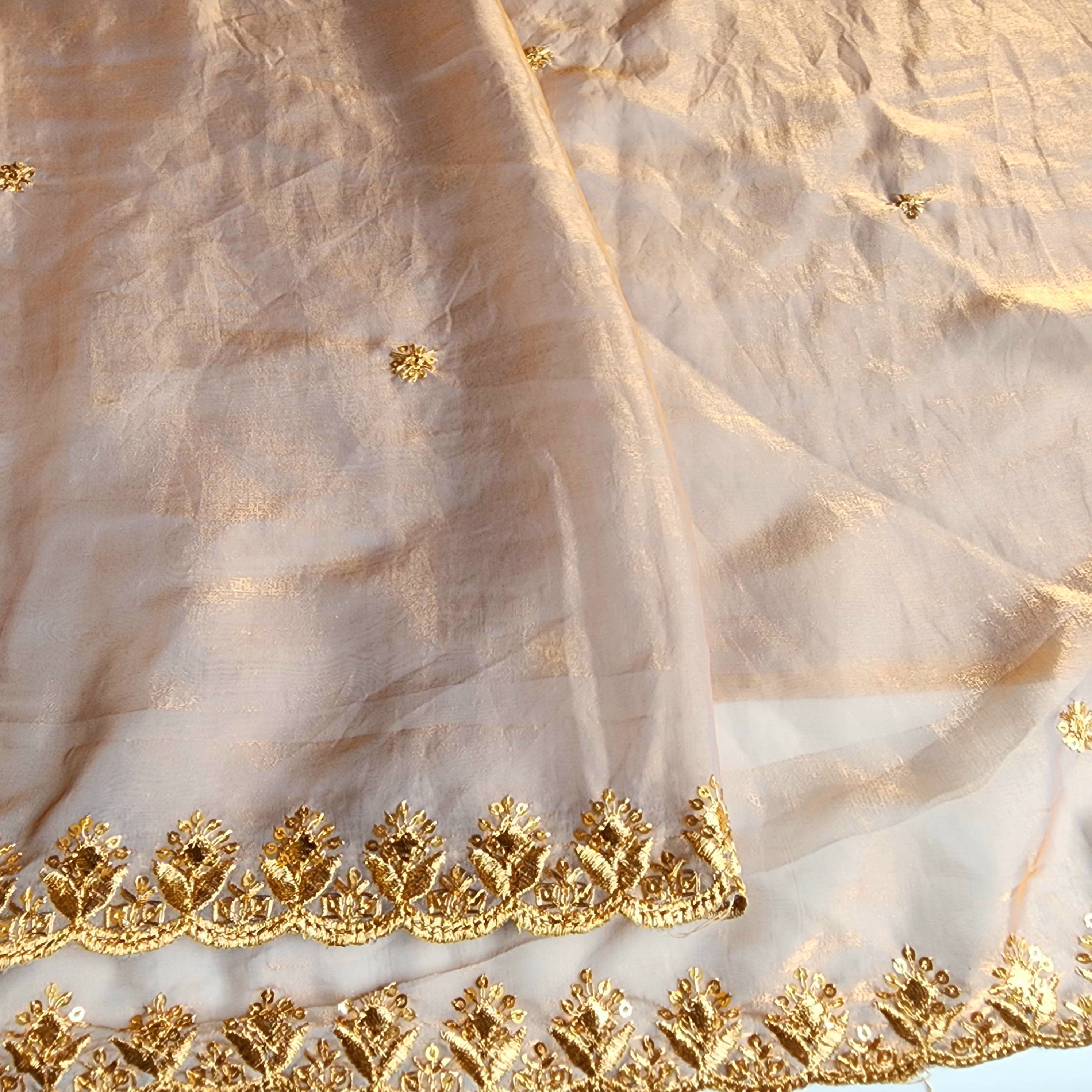 Smoky Taupe Gold Designer Tissue Silk Saree