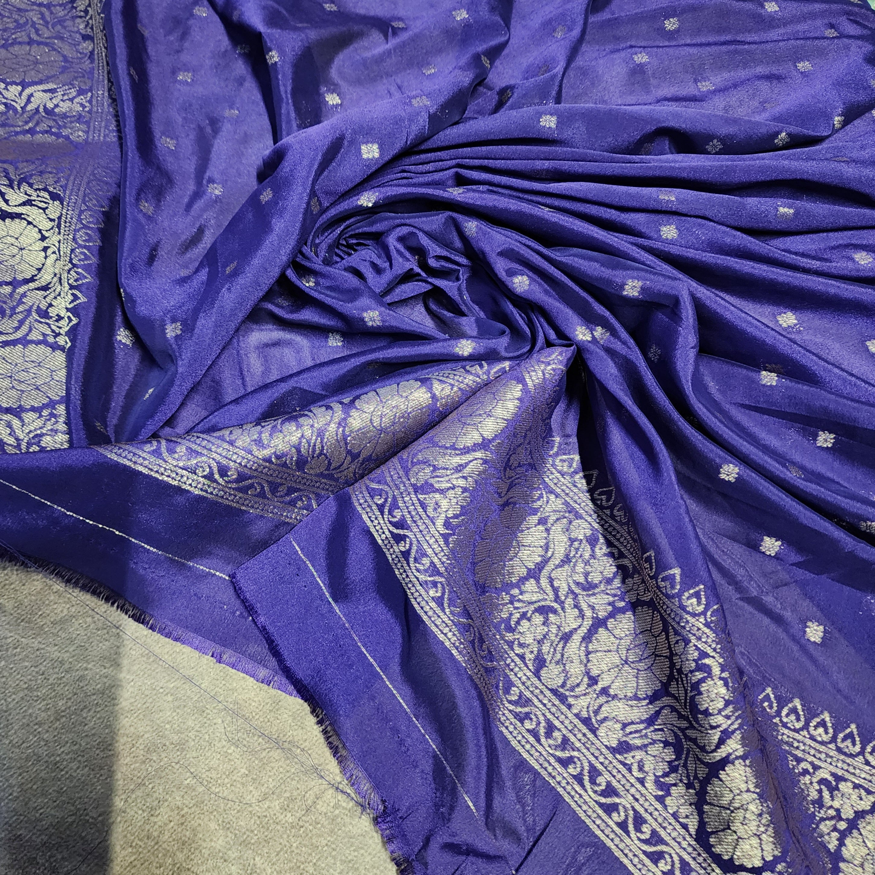 Mint Green Crepe Chiffon Saree with Violet Border