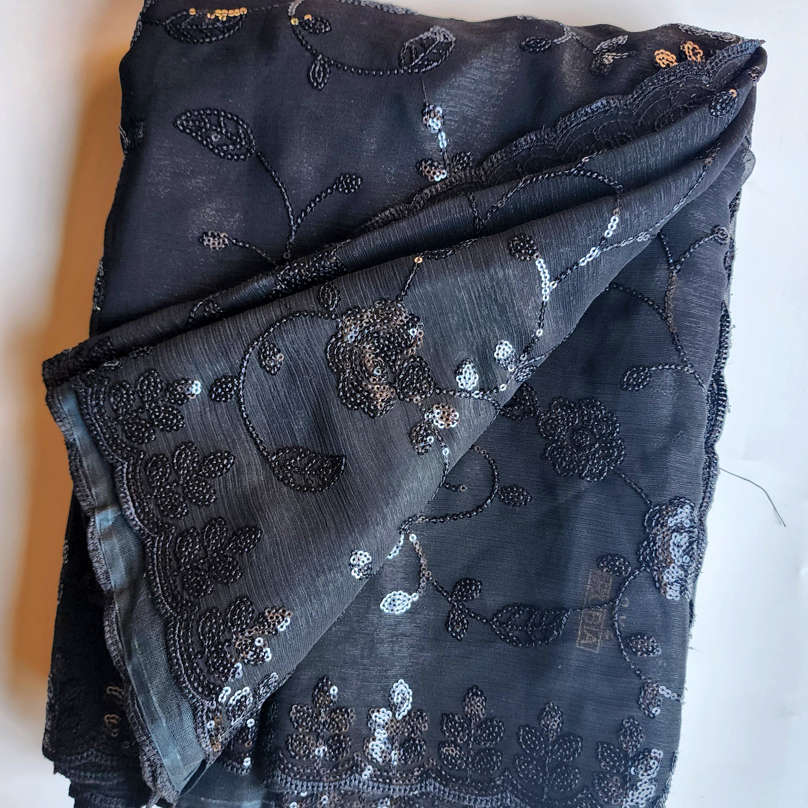 Georgette Designer Sequinned Saree - Black