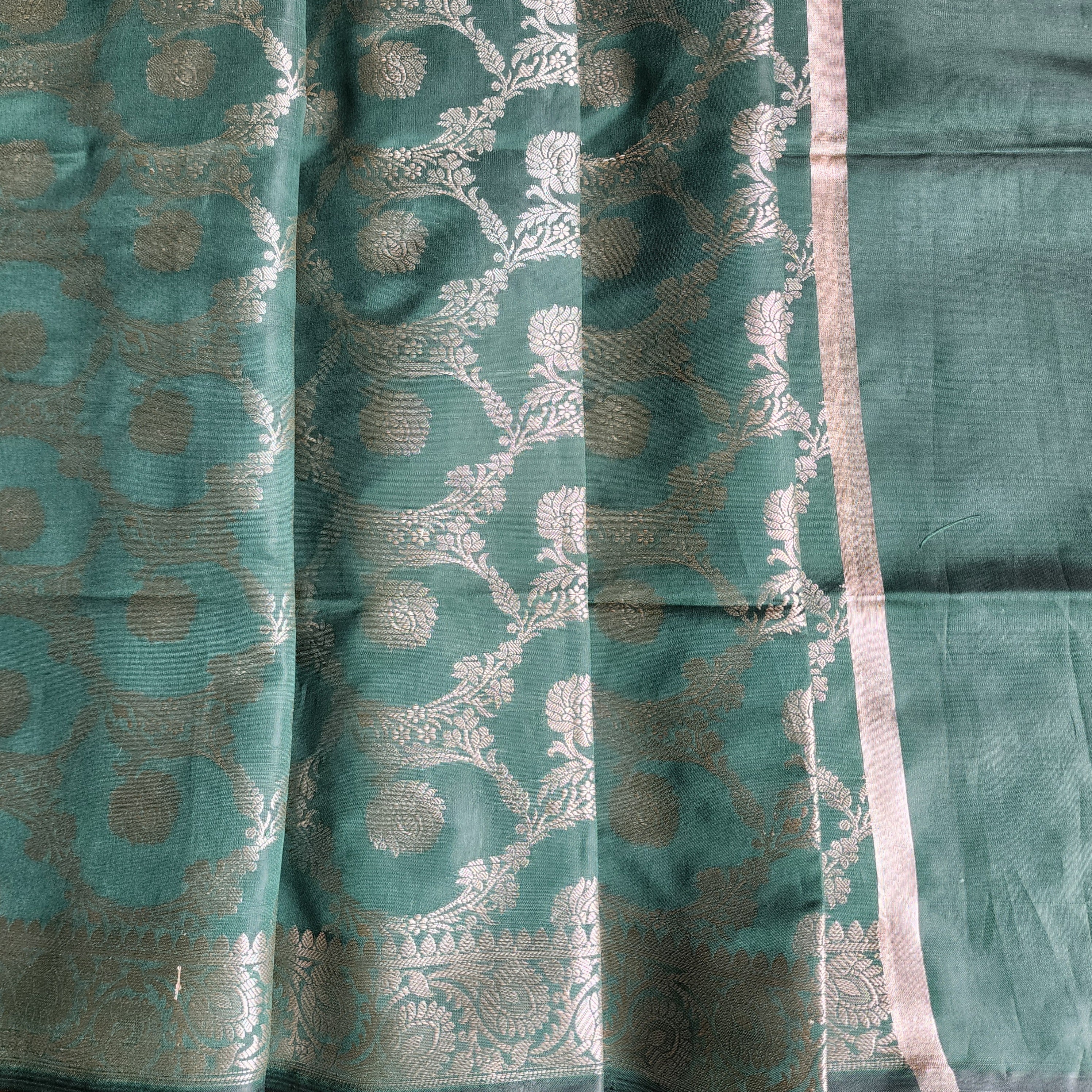 Emerald Green Semi Silk Zari Dupatta