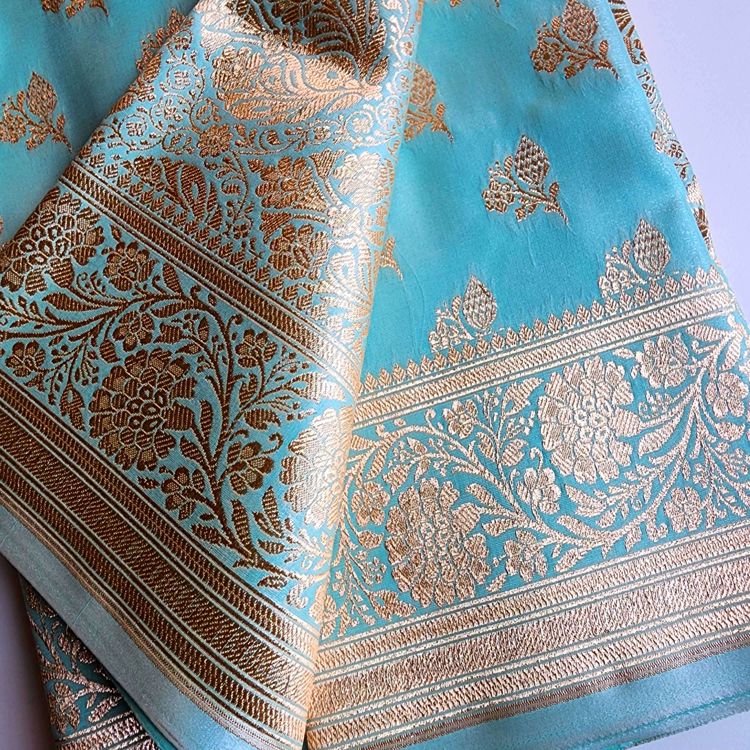 Rich Sea Green Banarasi Silk Saree with Gold Zari Weaving