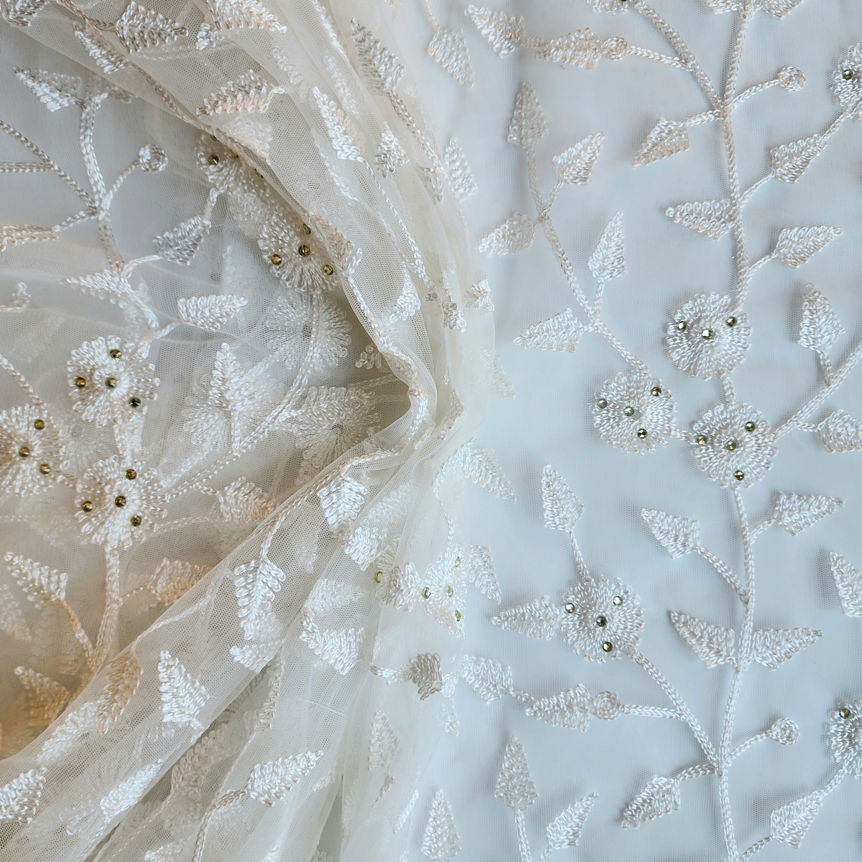 Embroidered Net Designer Saree in White