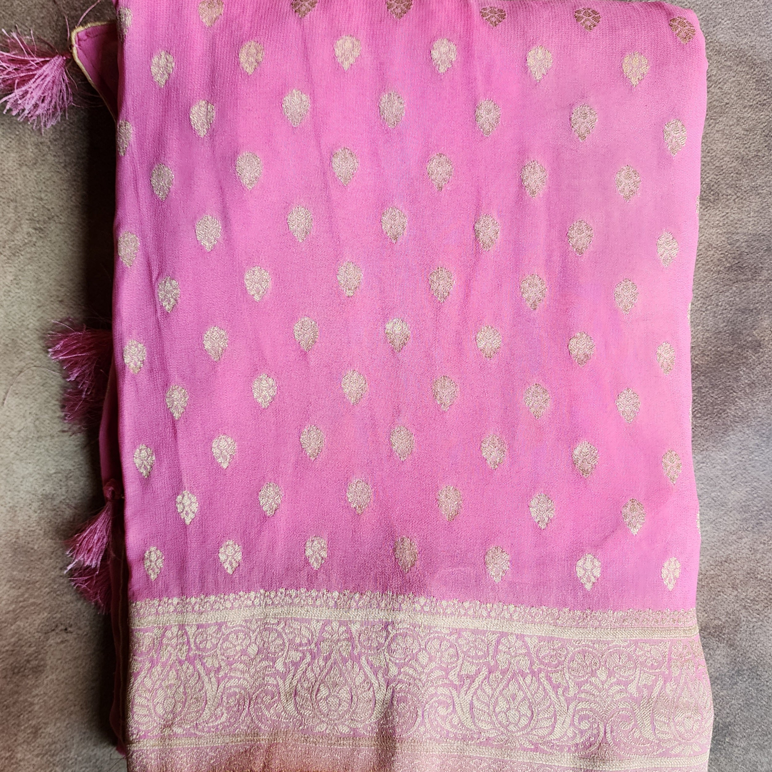 Light Pink Khaddi Georgette Pure Banarasi Saree with Golden Zari