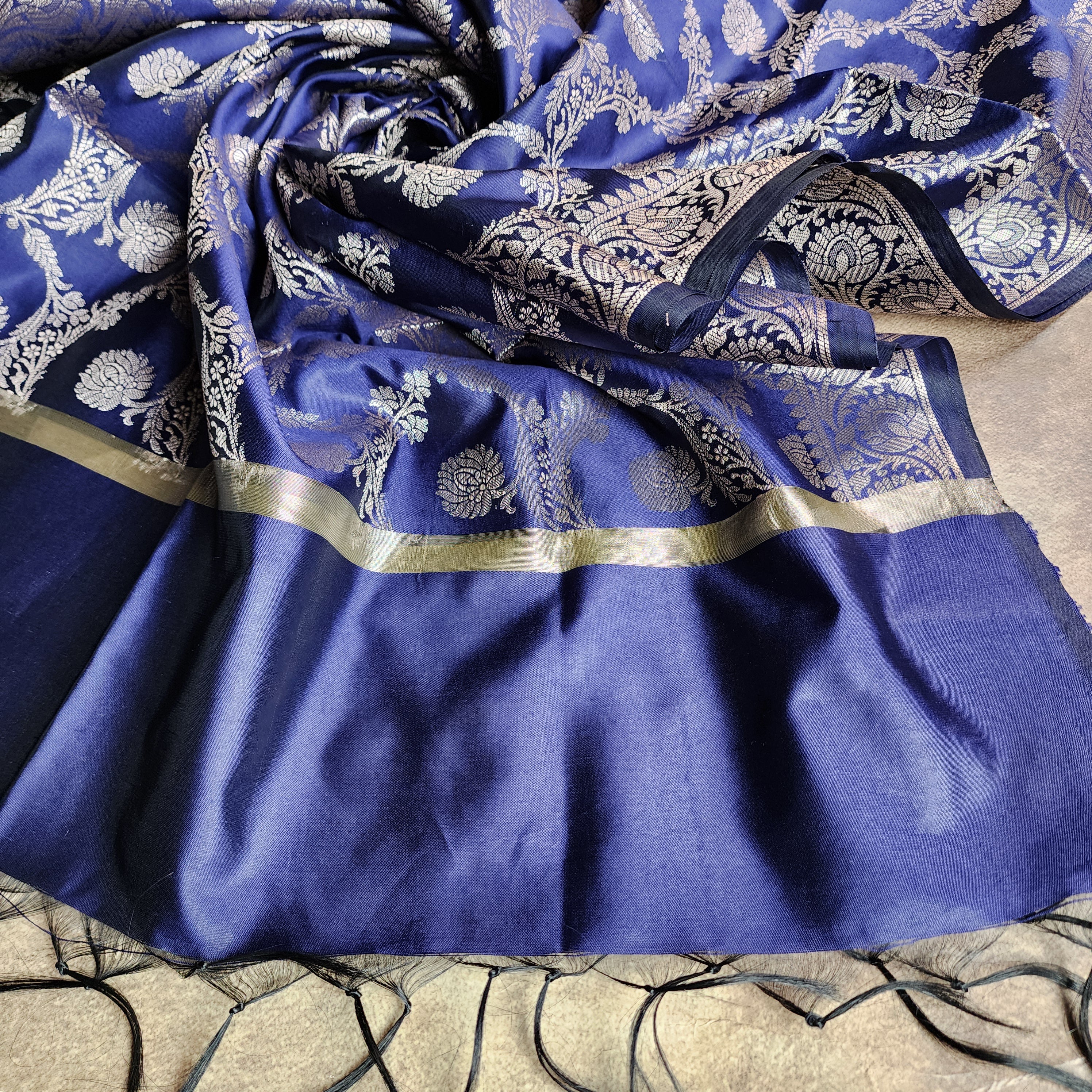 Royal Blue Semi Silk Zari Dupatta