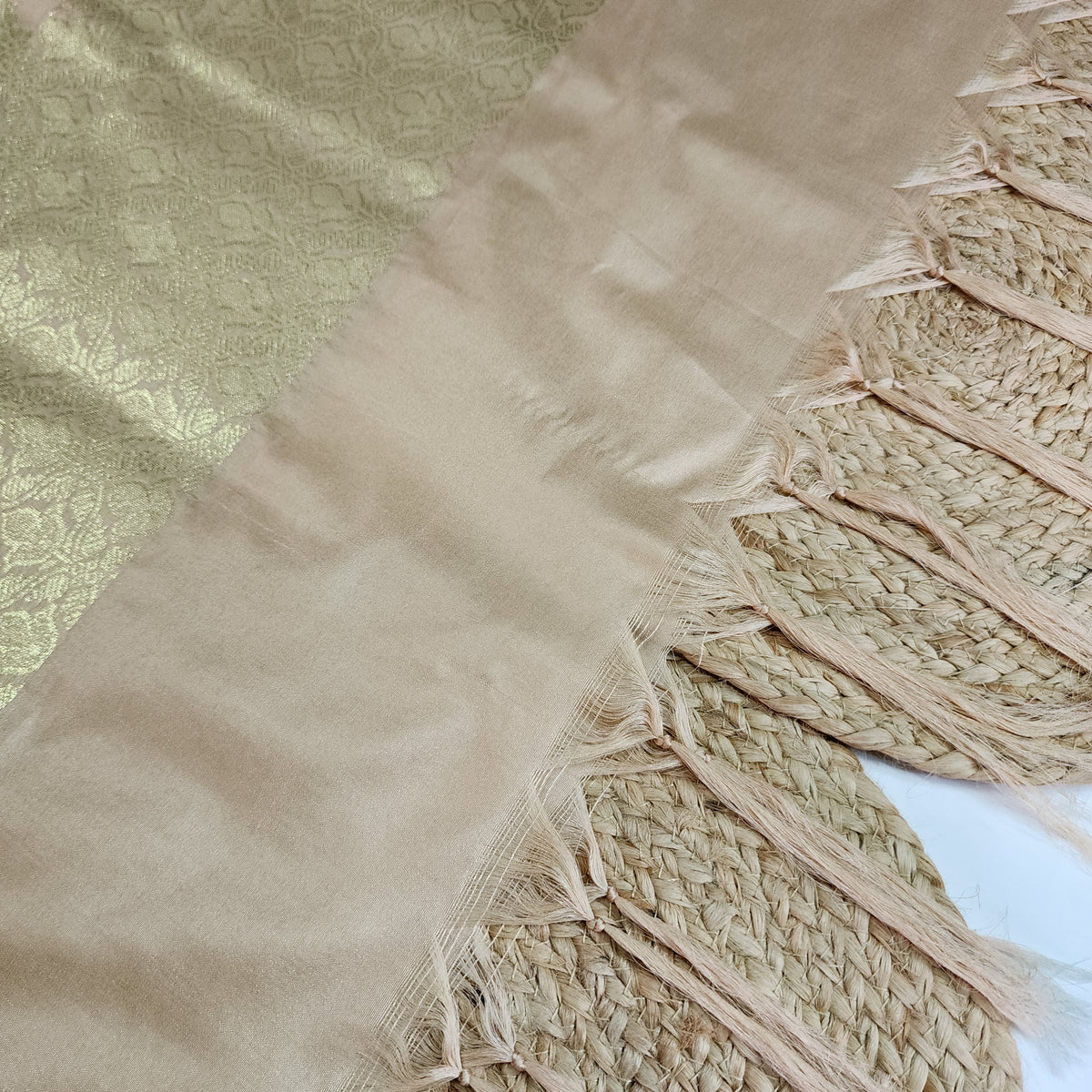 Banarasi Tapetta Silk - Champagne Zari Jaal Dupatta