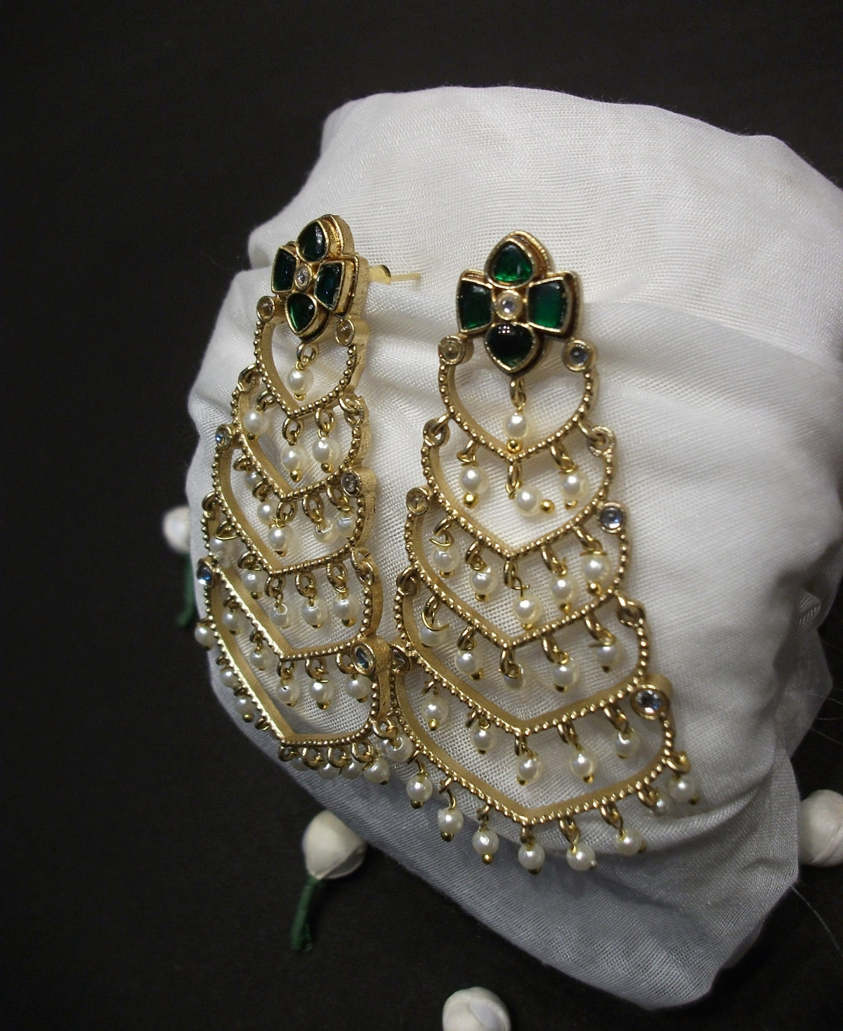 Multi-Arch Statement Earrings with Green Gem Studs