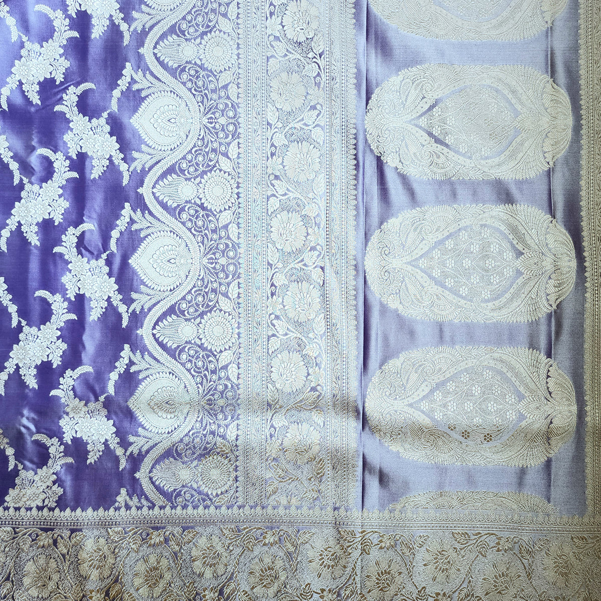 Mauve Banarasi Katan Silk Saree with Floral Vine Jaal