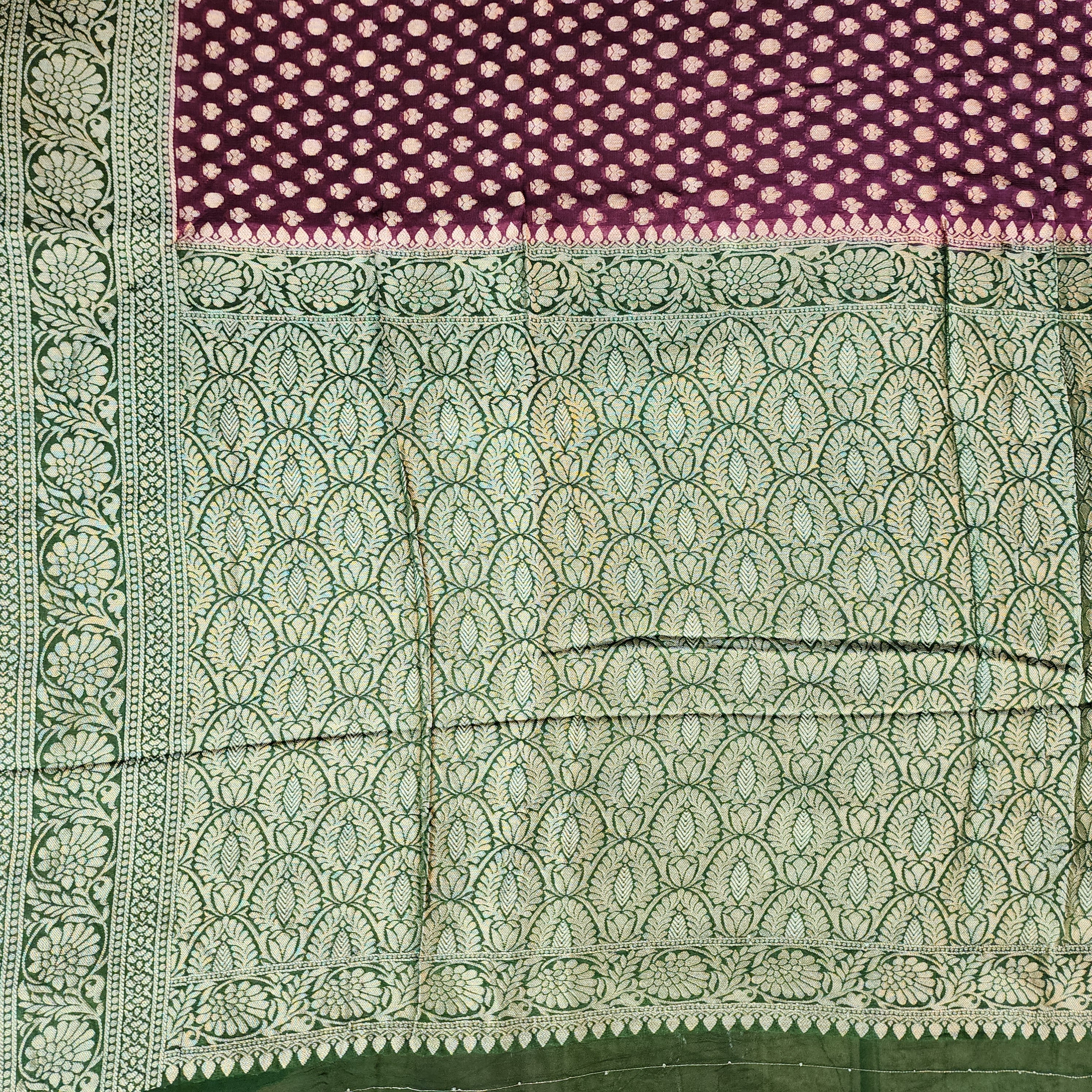 Purple Khaddi Georgette Pure Banarasi Saree with Green Border