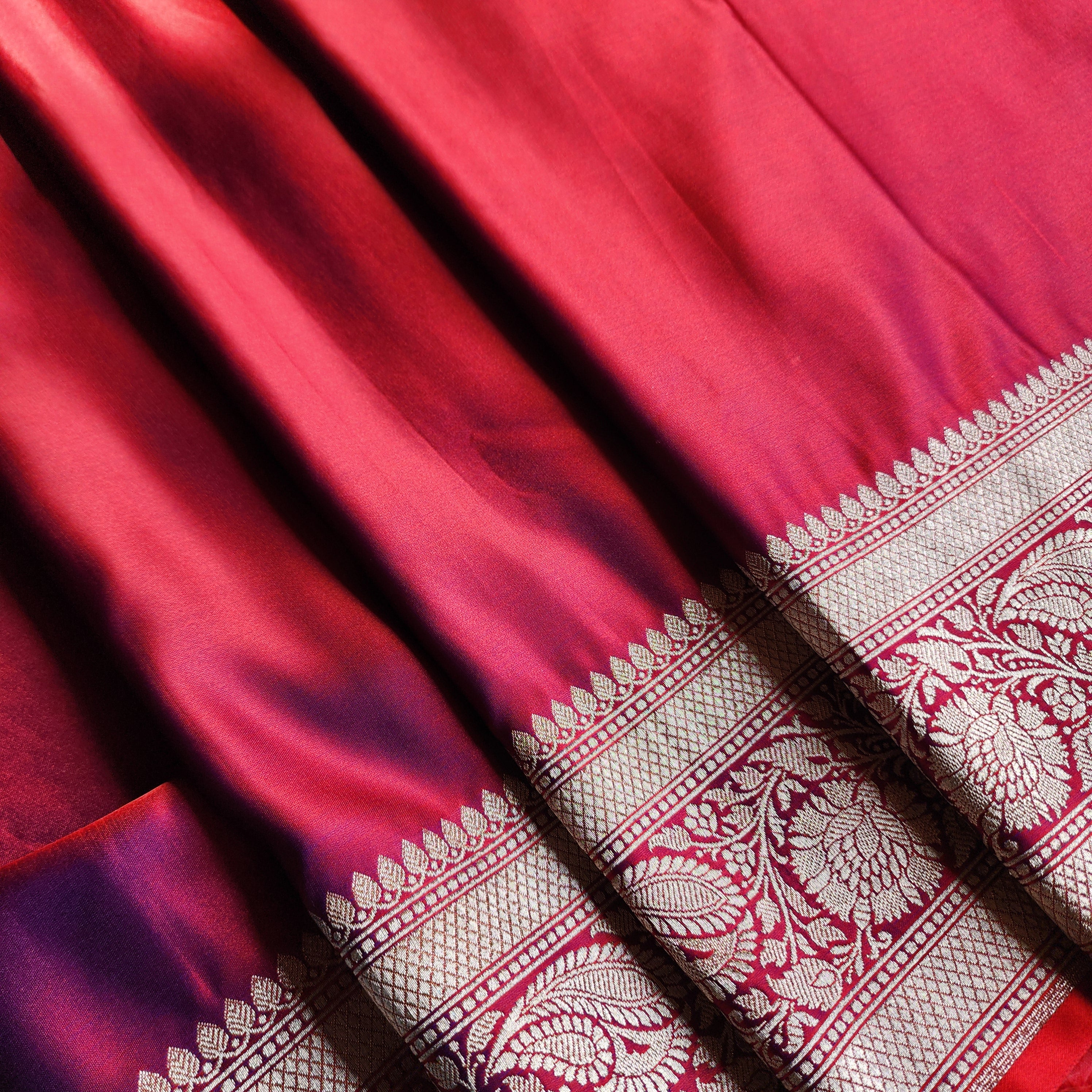Dhoop Chhaon Raspberry Banarasi Katan Silk Saree