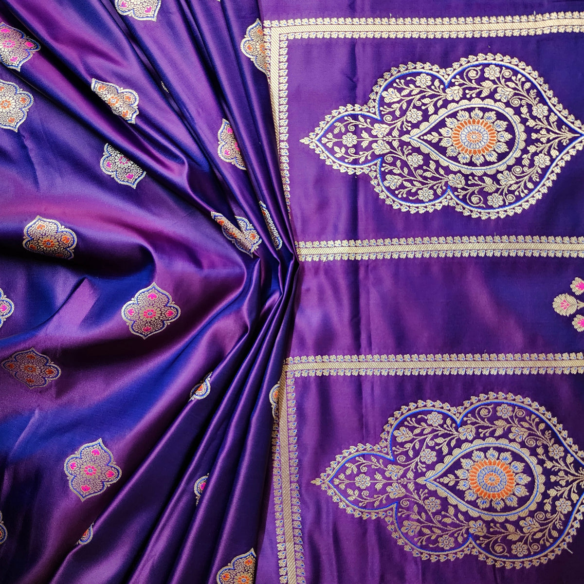 Purple Banarasi Katan Silk Saree with Multicolor Meenakari