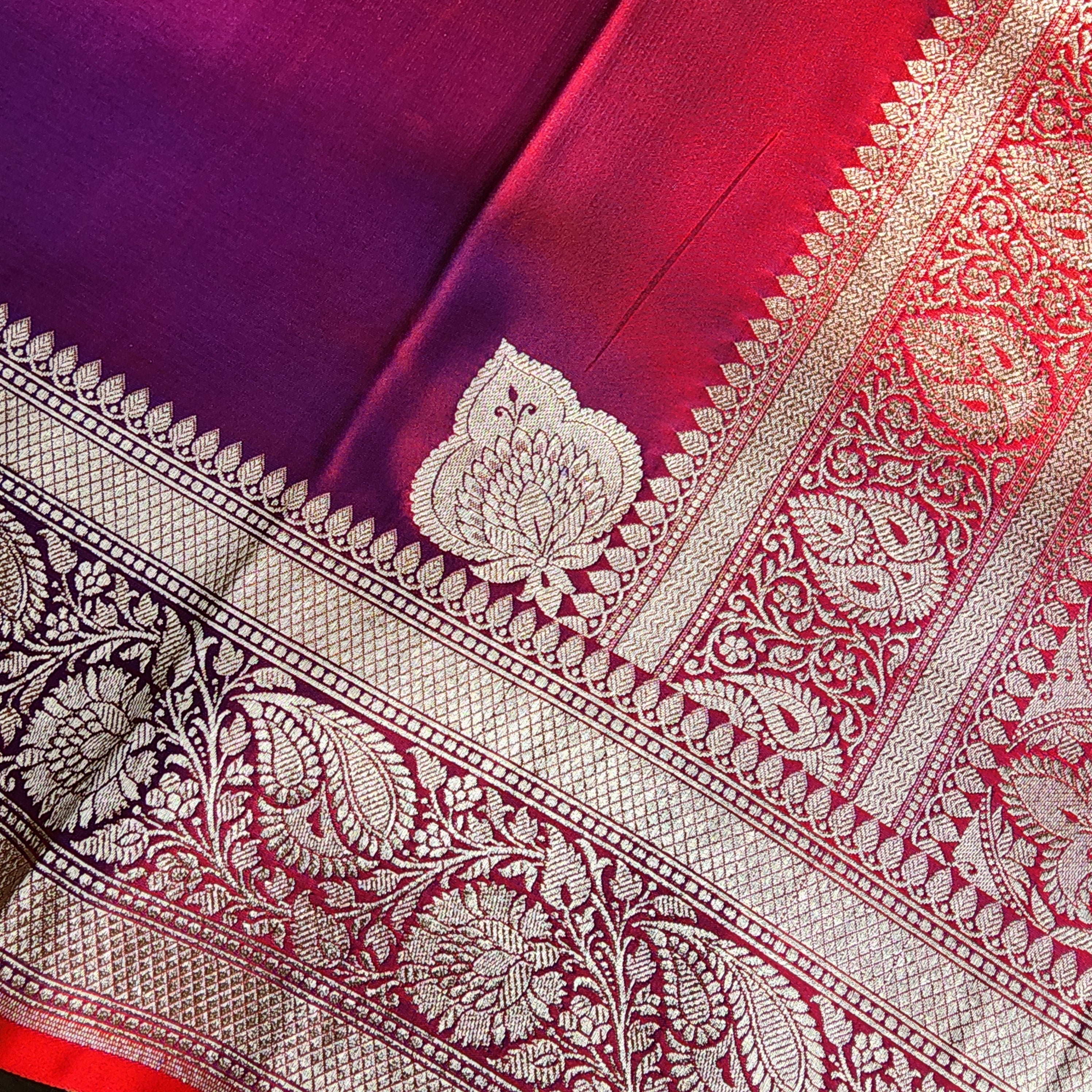 Dhoop Chhaon Raspberry Banarasi Katan Silk Saree