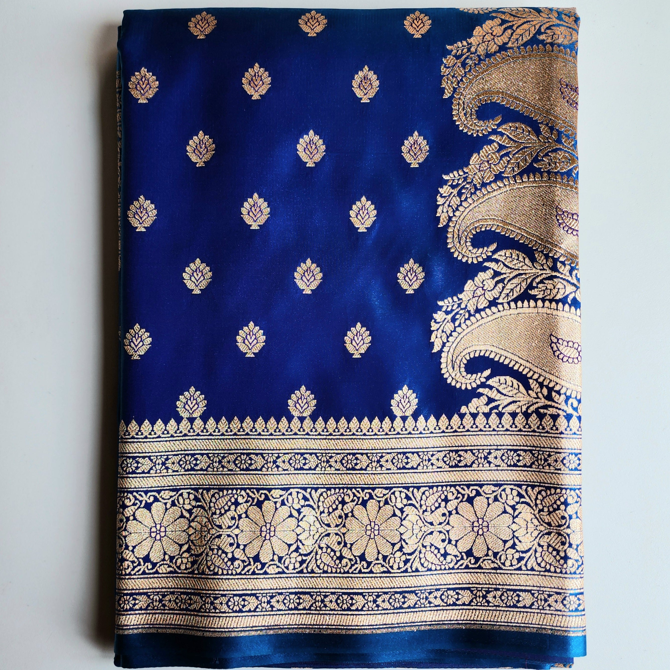 Royal Navy Blue Banarasi Silk Saree with Golden Zari Weave