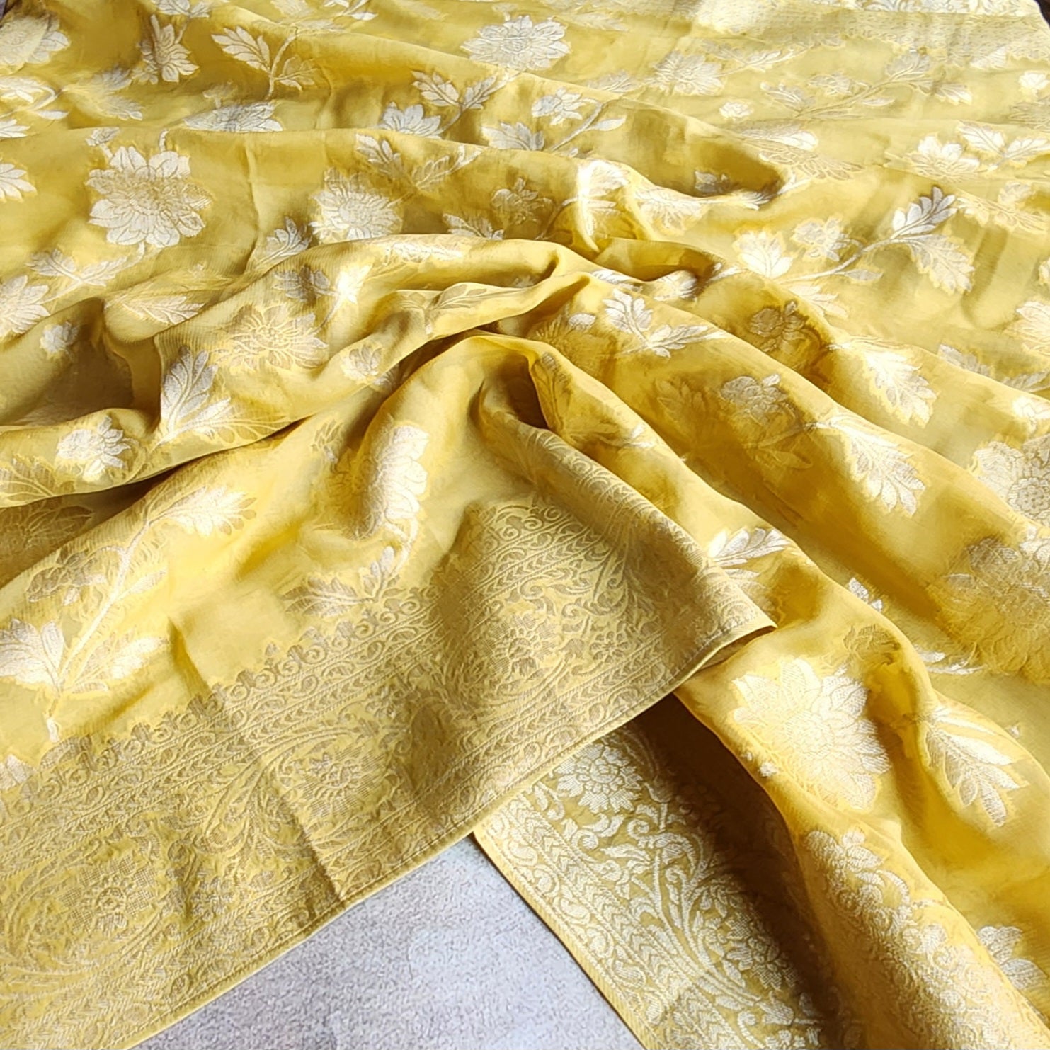 Khaddi Georgette Pure Banarasi Saree in Shade of Yellow