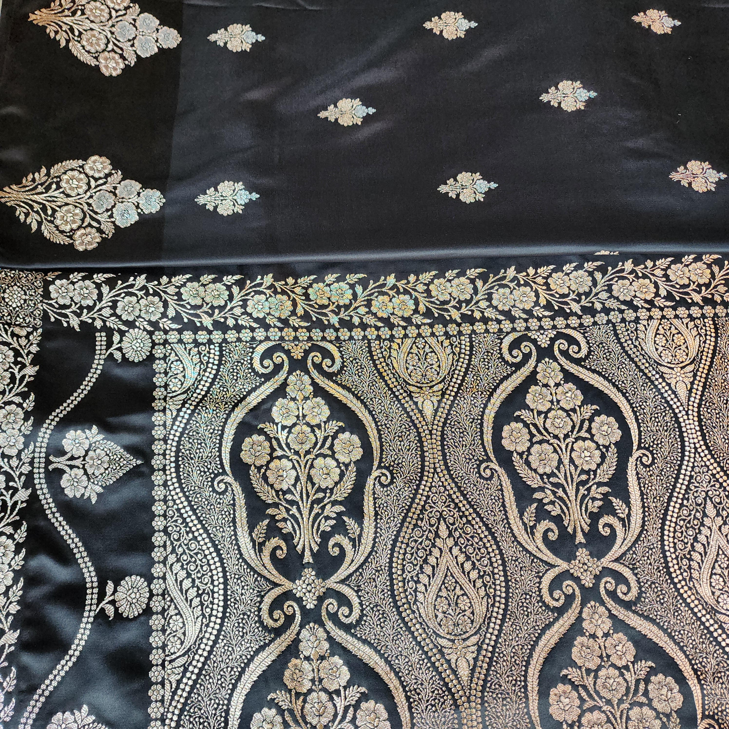 Dual-Tone Black Pure Banarasi Katan Silk Saree